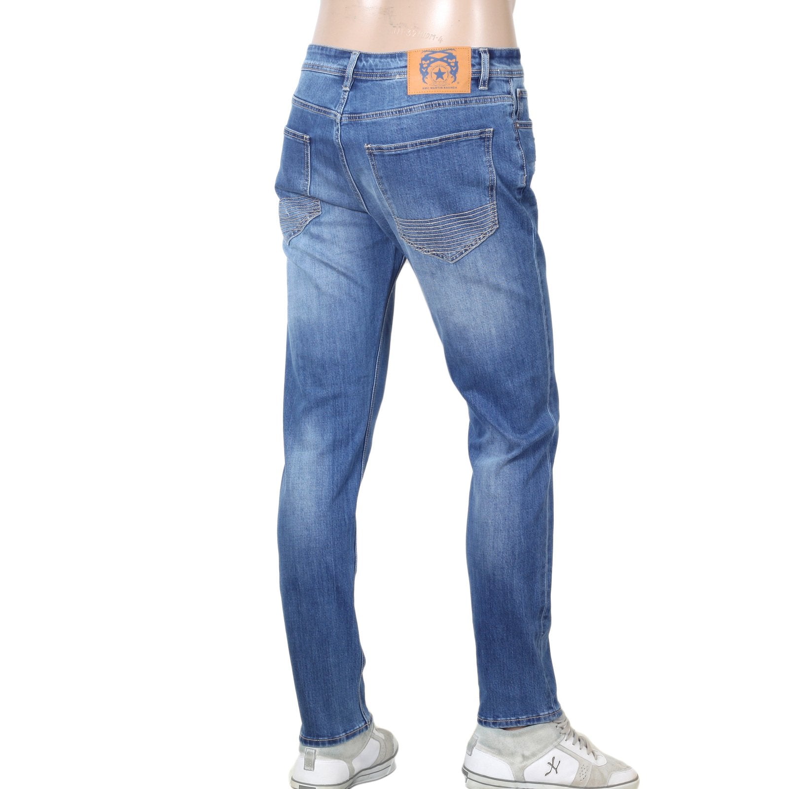 RMC JEANS STRETCH COTTON MIX SLIM FIT RPQ16135 LIGHT BLUE WASHED DENIM JEANS WITH BUTTON FLY RMC7521
