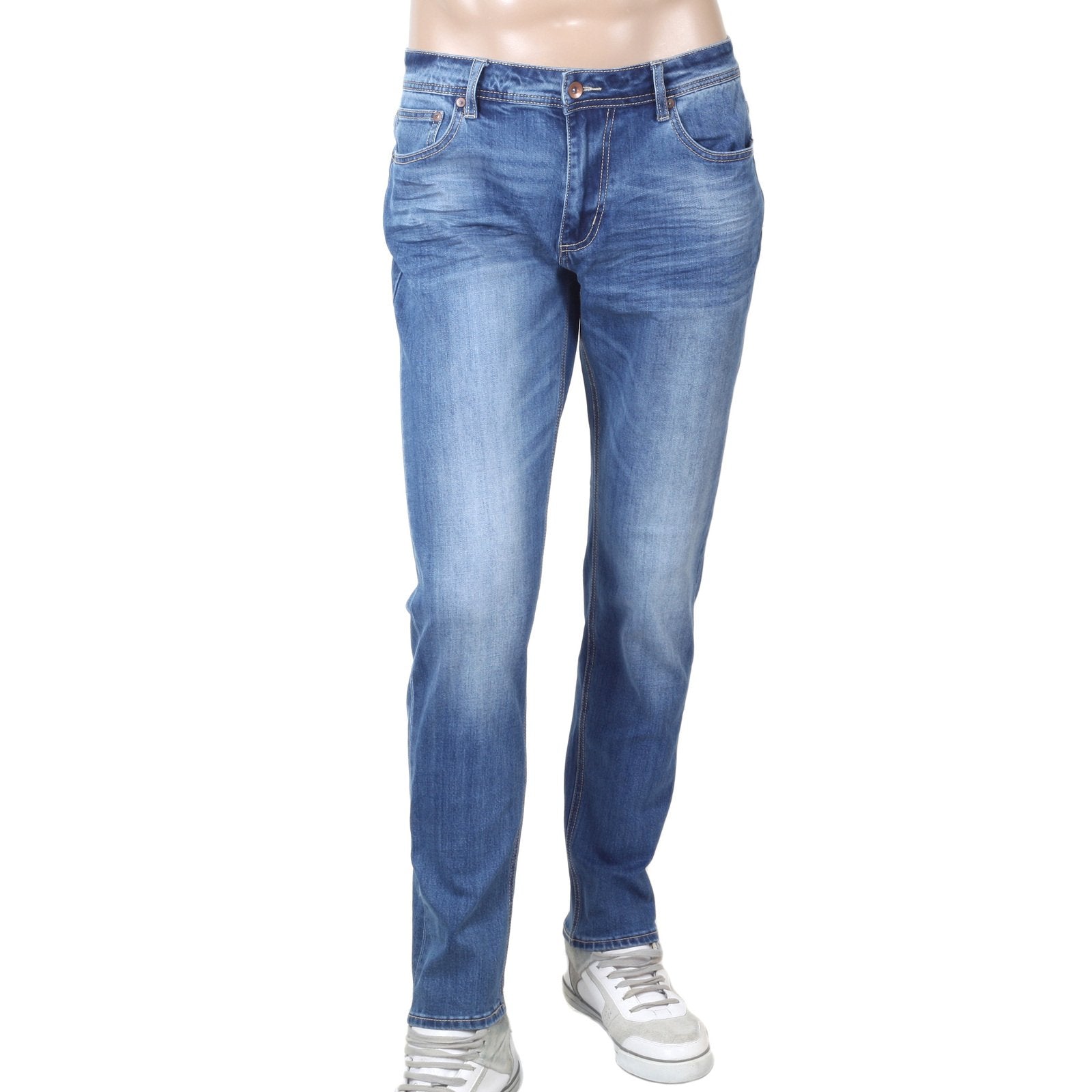 RMC JEANS STRETCH COTTON MIX SLIM FIT RPQ16135 LIGHT BLUE WASHED DENIM JEANS WITH BUTTON FLY RMC7521