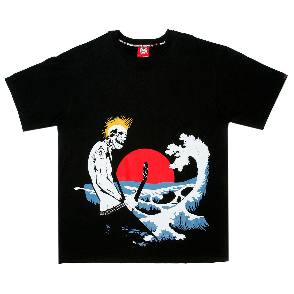 RMC JEANS BLACK CREW NECK SHORT SLEEVE REGULAR FIT T-SHIRT WITH ROCK PRINT REDM0036