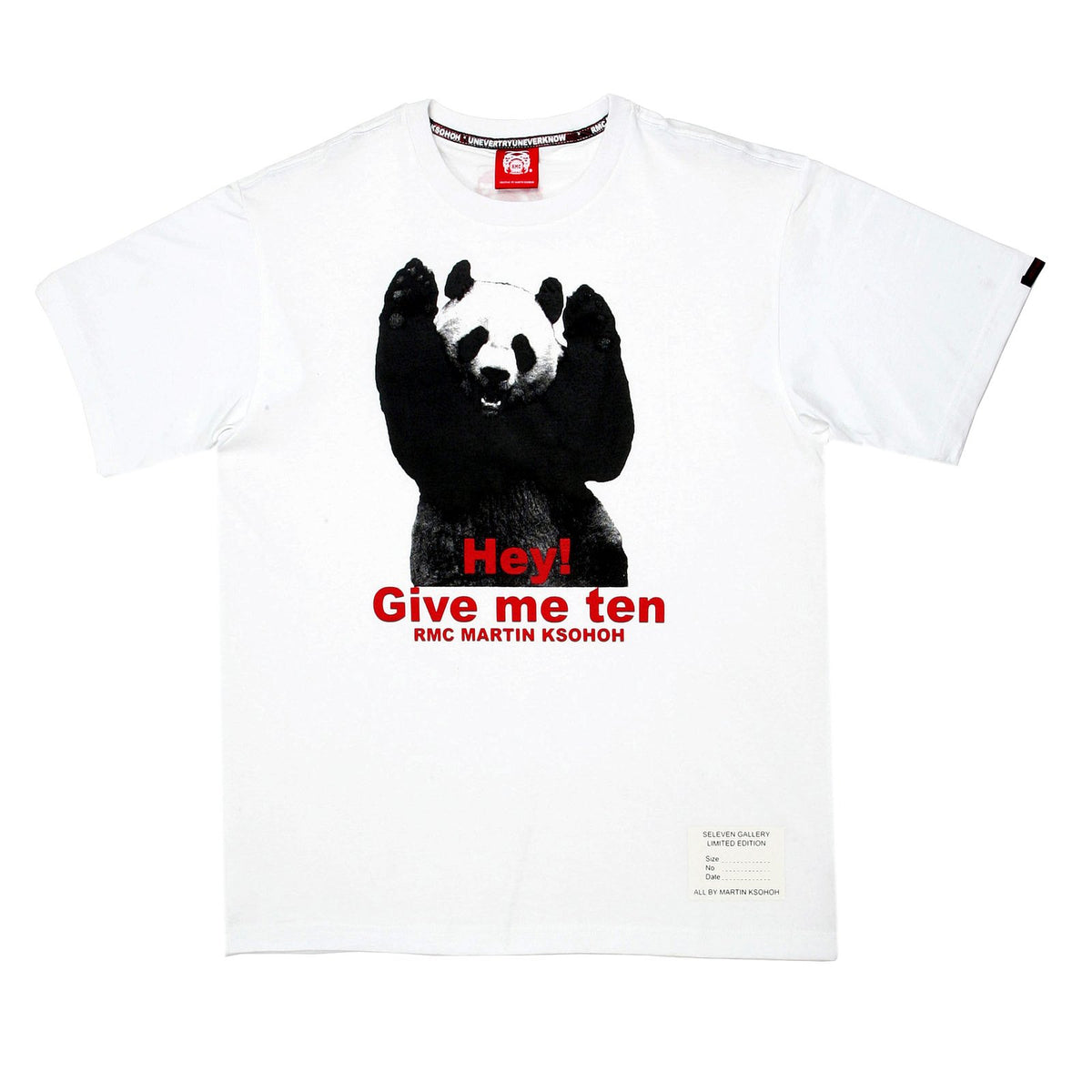 RMC JEANS LIMITED EDITION PANDA AND WORDING PRINTED REGULAR FIT CREW NECK WHITE T-SHIRT REDM0041