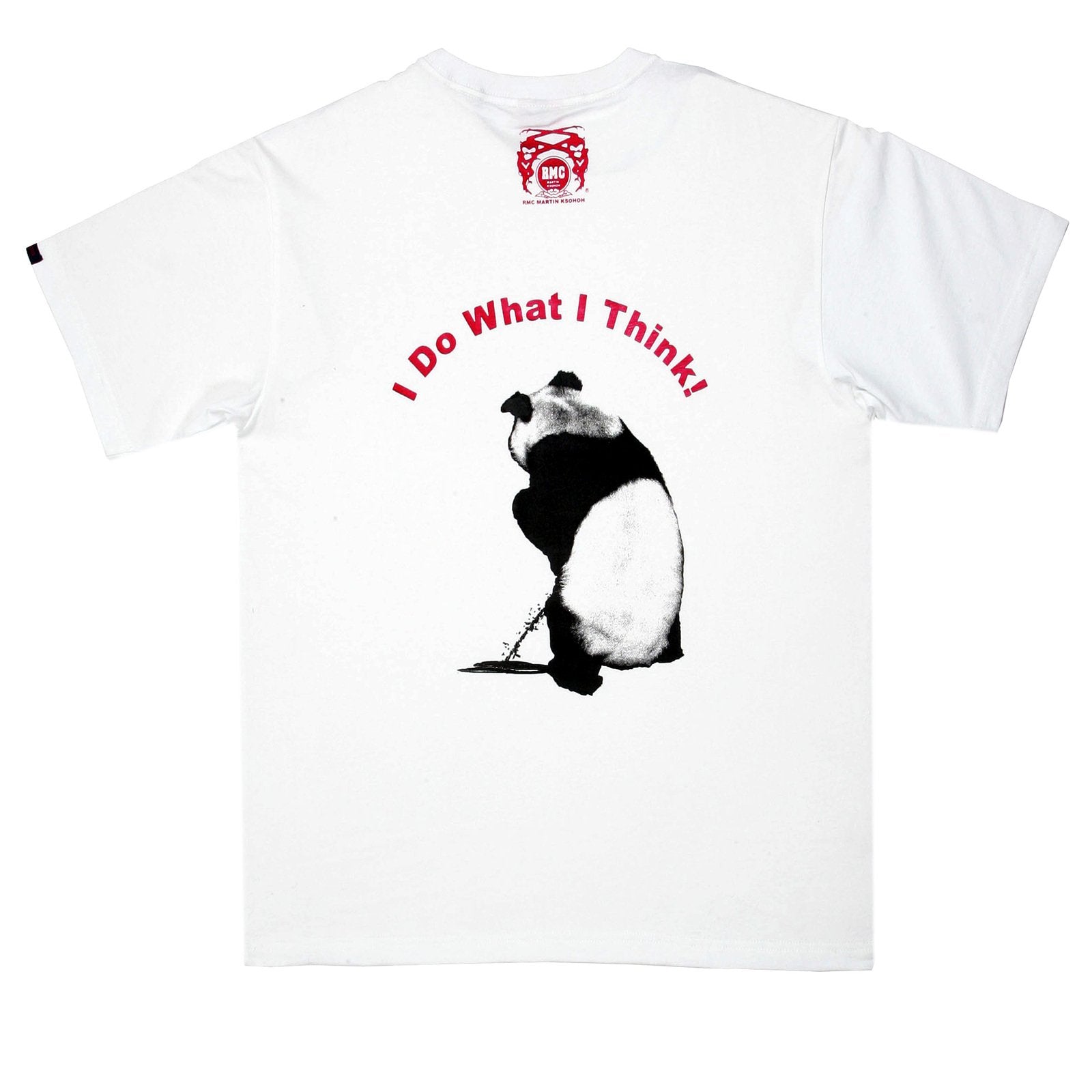 RMC JEANS LIMITED EDITION PANDA AND WORDING PRINTED REGULAR FIT CREW NECK WHITE T-SHIRT REDM0041