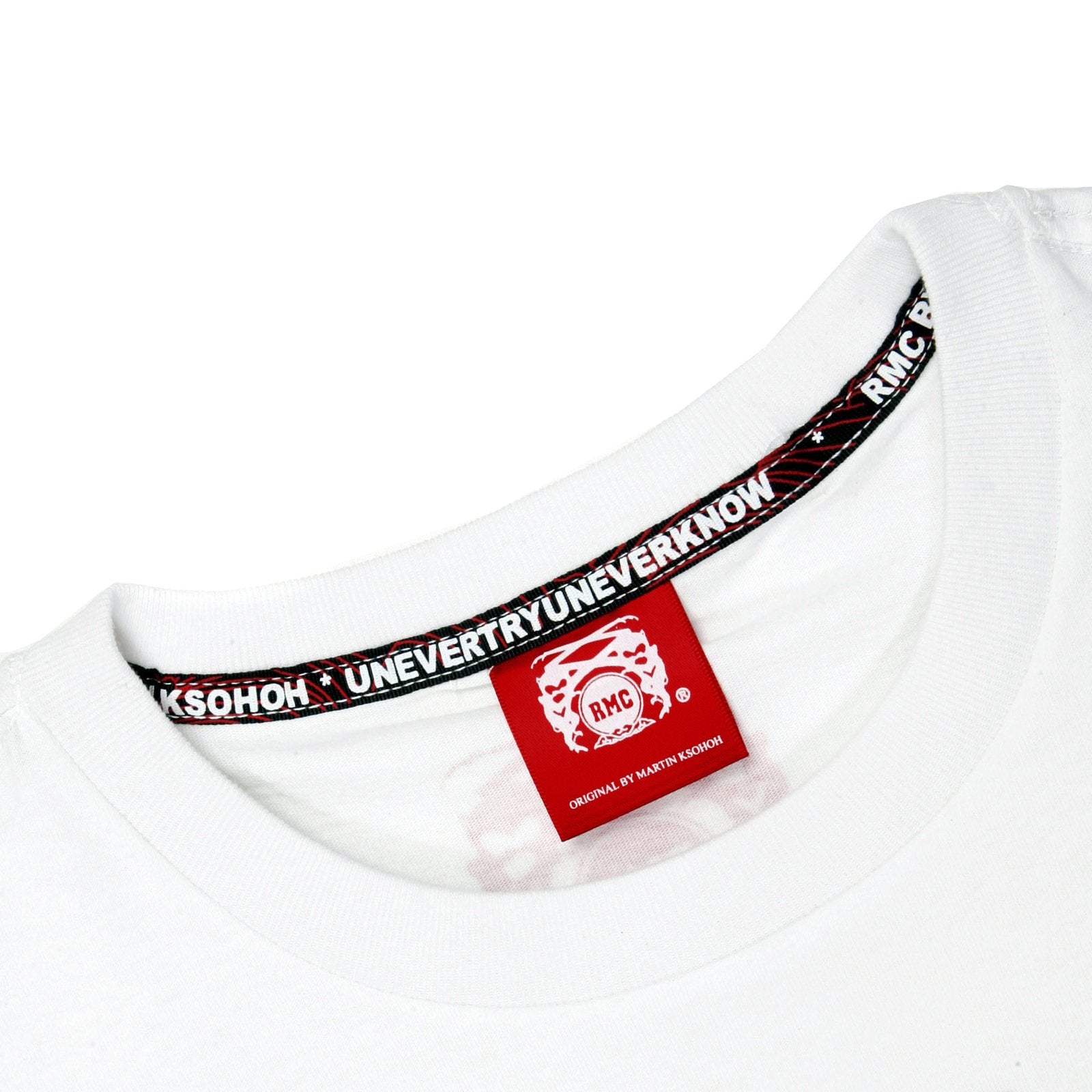 RMC JEANS LIMITED EDITION PANDA AND WORDING PRINTED REGULAR FIT CREW NECK WHITE T-SHIRT REDM0041