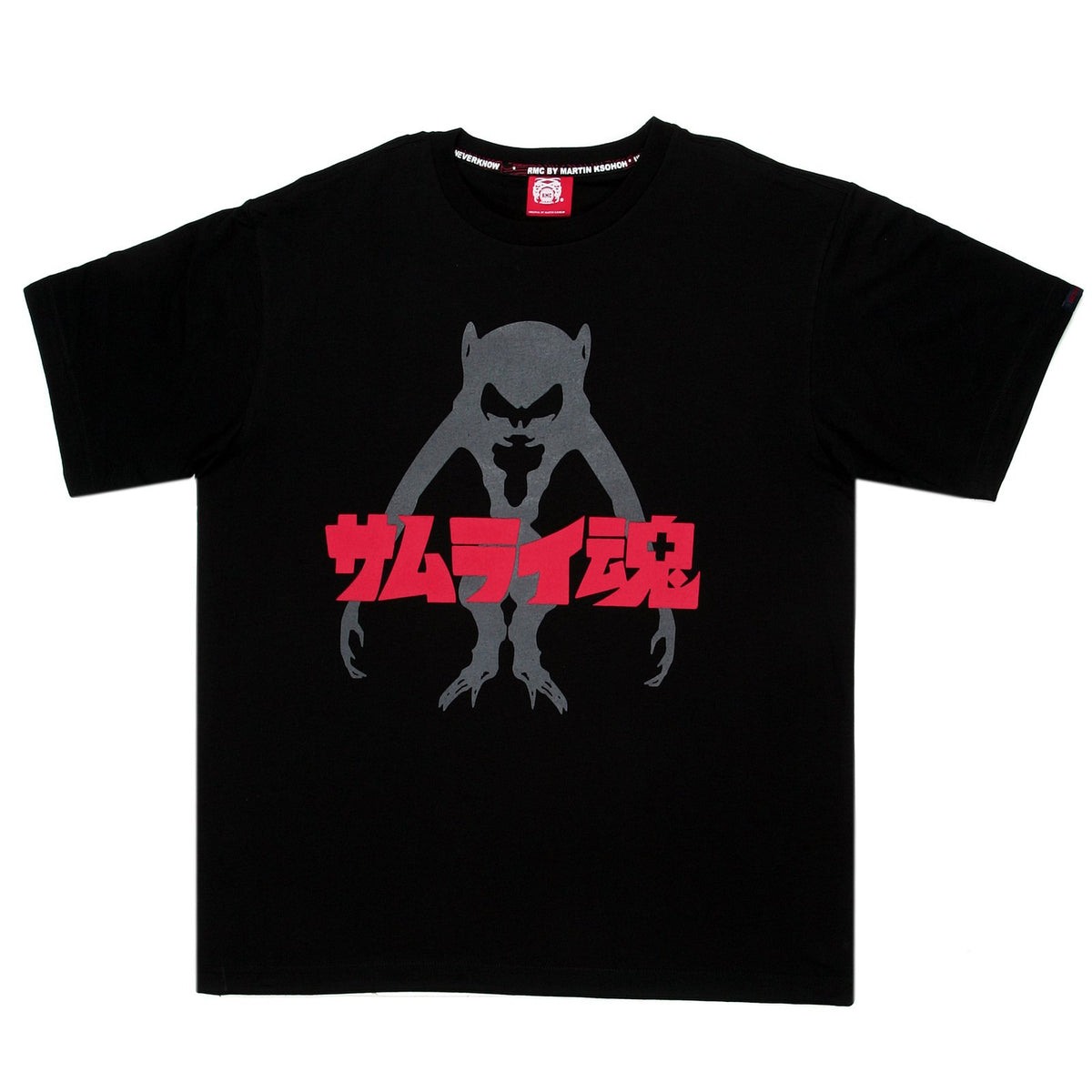 RMC JEANS REGULAR FIT SHORT SLEEVE CREW NECK BLACK T SHIRT FOR MEN WITH SAMURAI MONKEY PRINT REDM0049