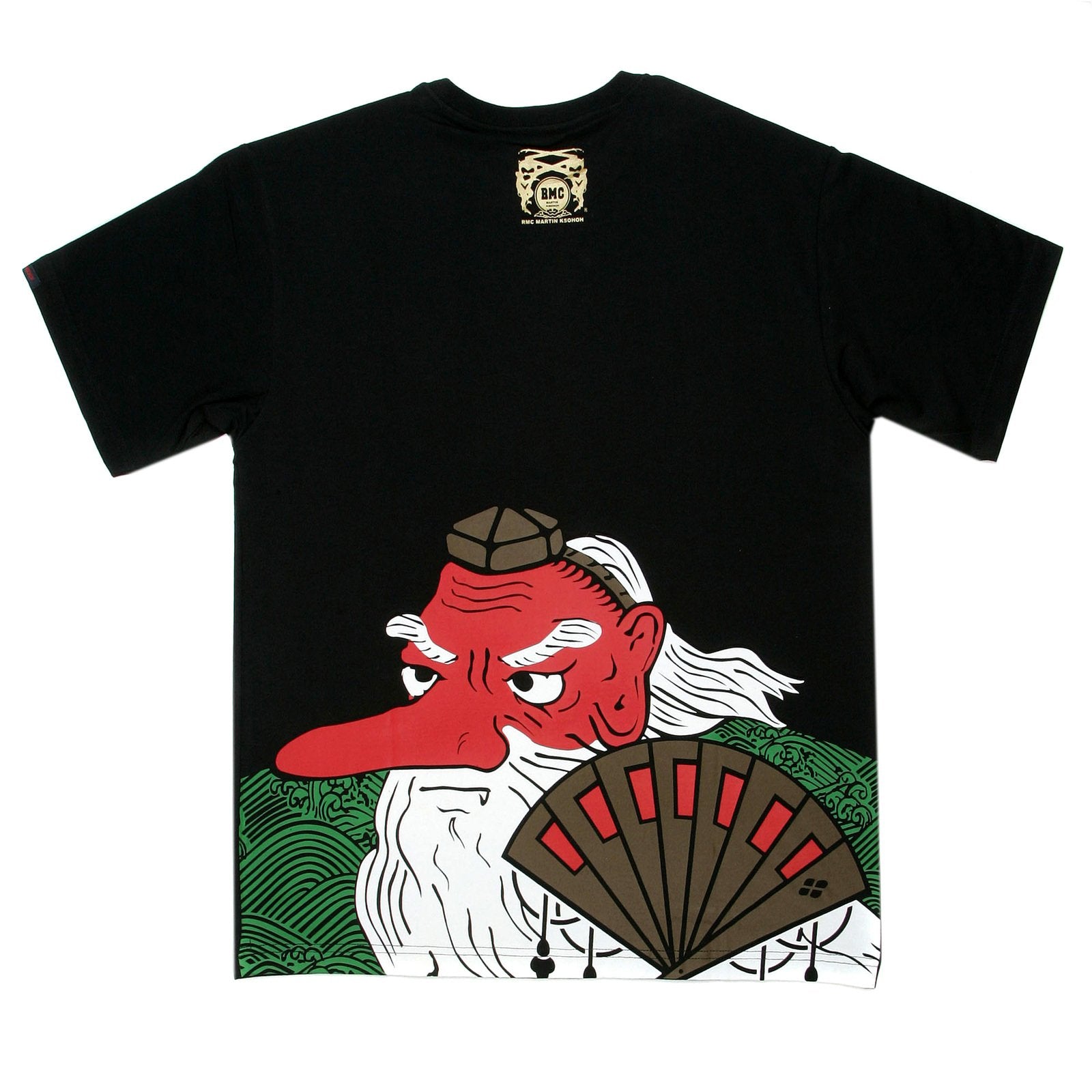 RMC MARTIN KSOHOH TENGU PRINTED COTTON REGULAR FIT SHORT SLEEVE CREW NECK BLACK T SHIRT REDM0052