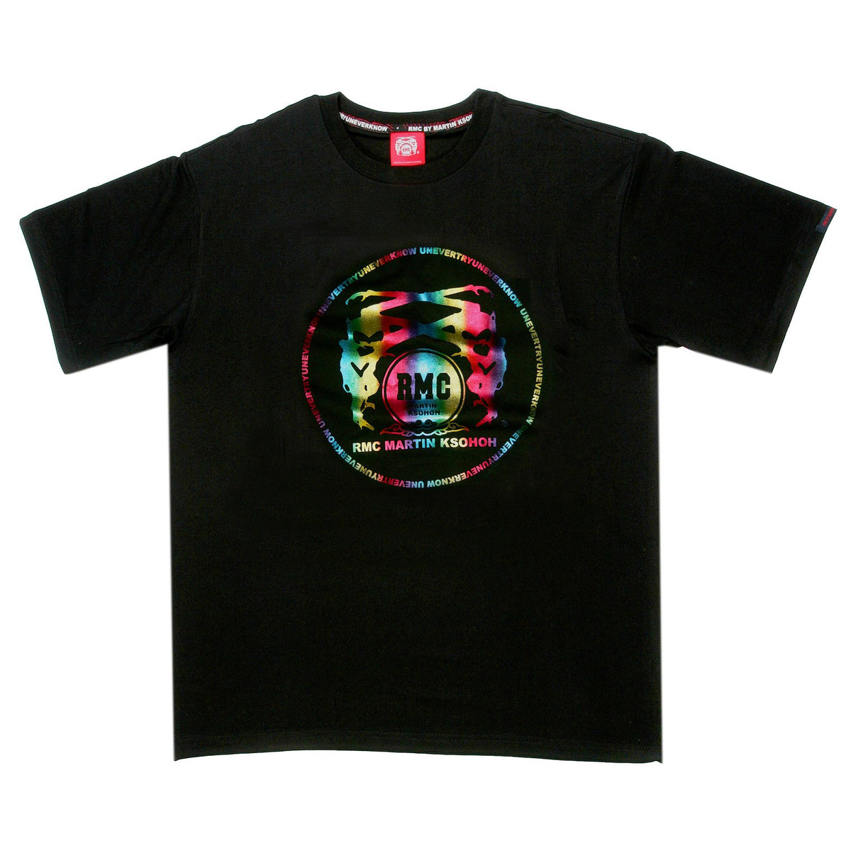 RMC MARTIN KSOHOH REGULAR FIT CREW NECK SHORT SLEEVE BLACK T SHIRT WITH RAINBOW LOGO PRINT REDM0073