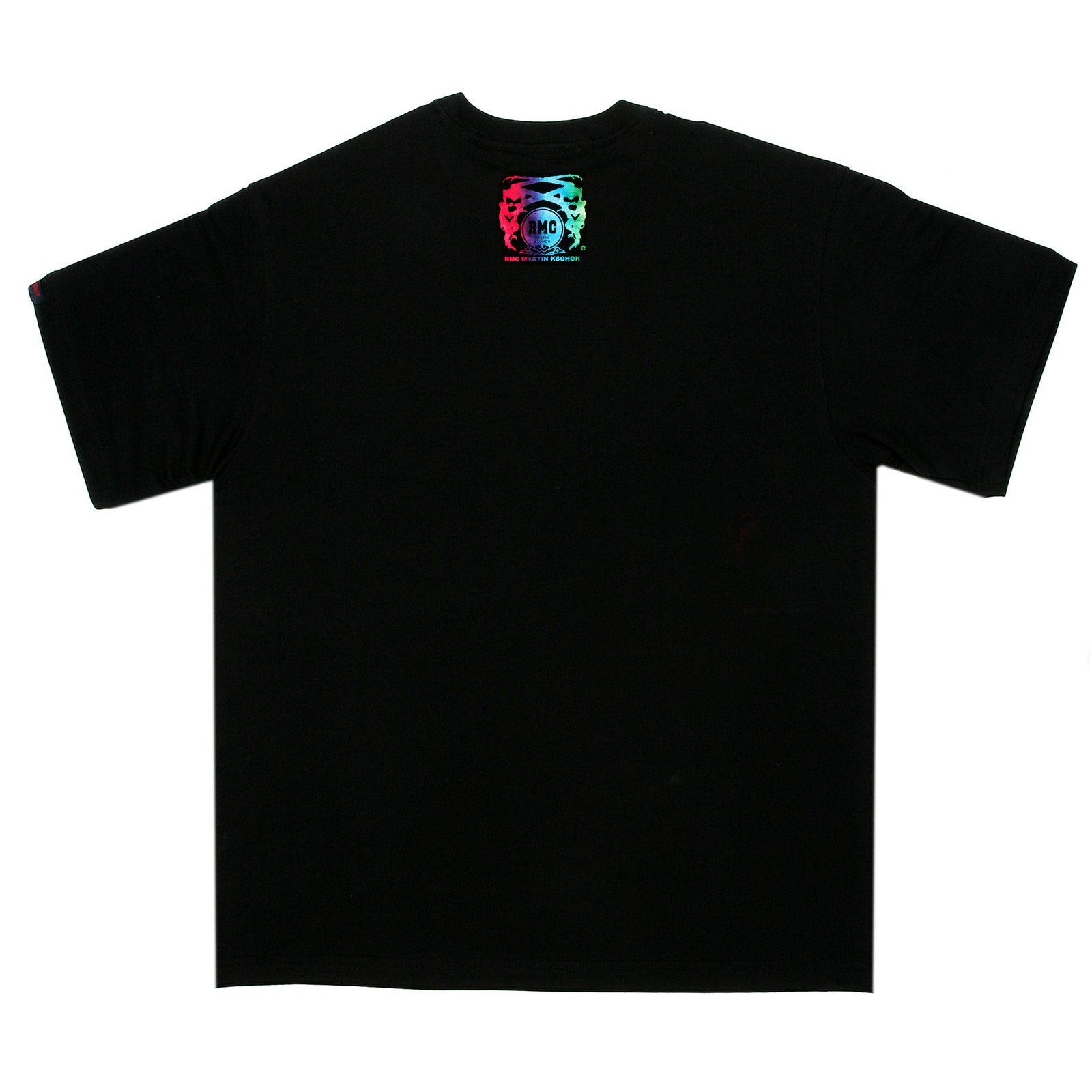 RMC MARTIN KSOHOH 100% COTTON REGULAR FIT CREW NECK SHORT SLEEVE BLACK T SHIRT WITH SILVER LOGO PRINT REDM0072