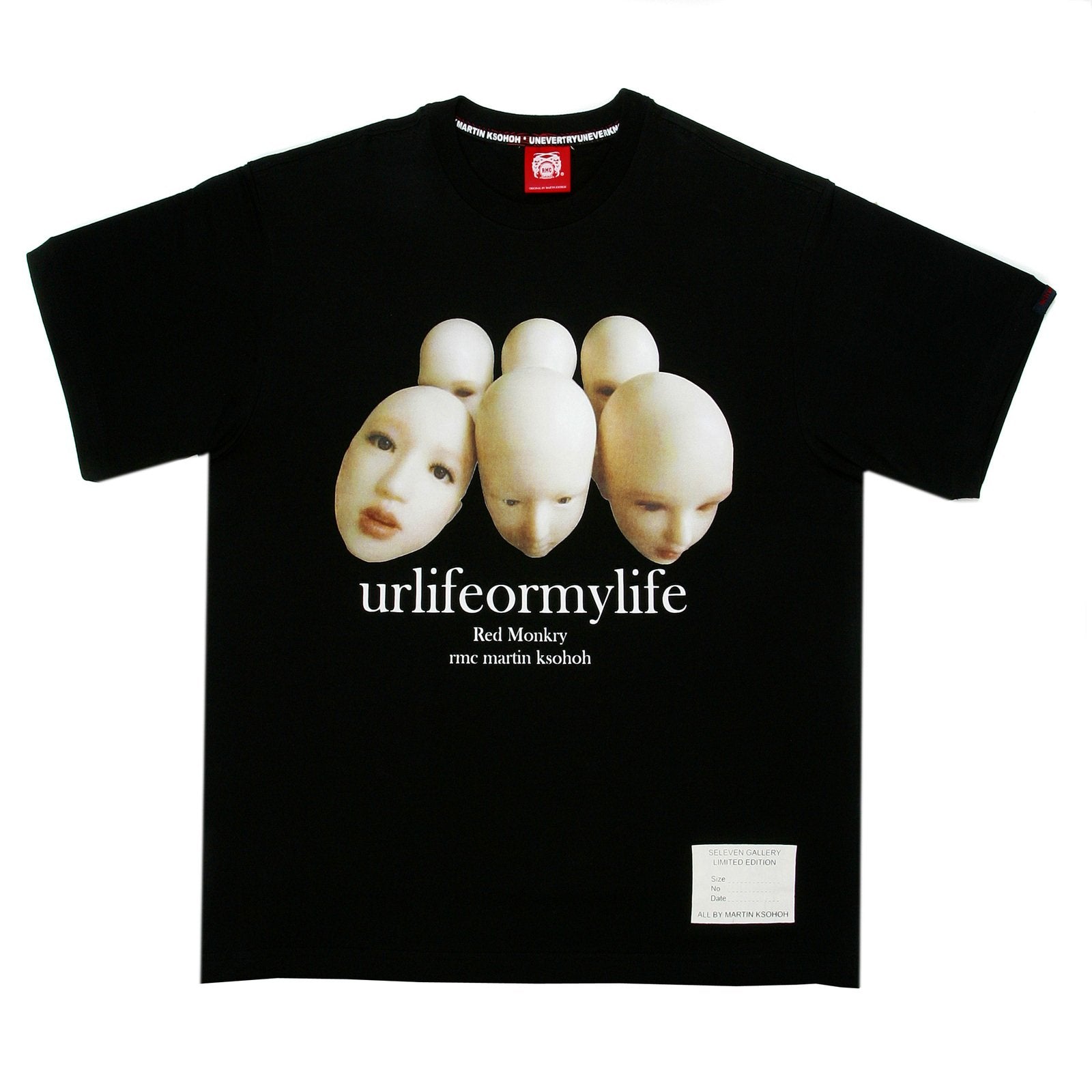 RMC MARTIN KSOHOH 100% COTTON REGULAR FIT SHORT SLEEVE BLACK T SHIRT WITH URLIFEORMYLIFE PRINT REDM0092