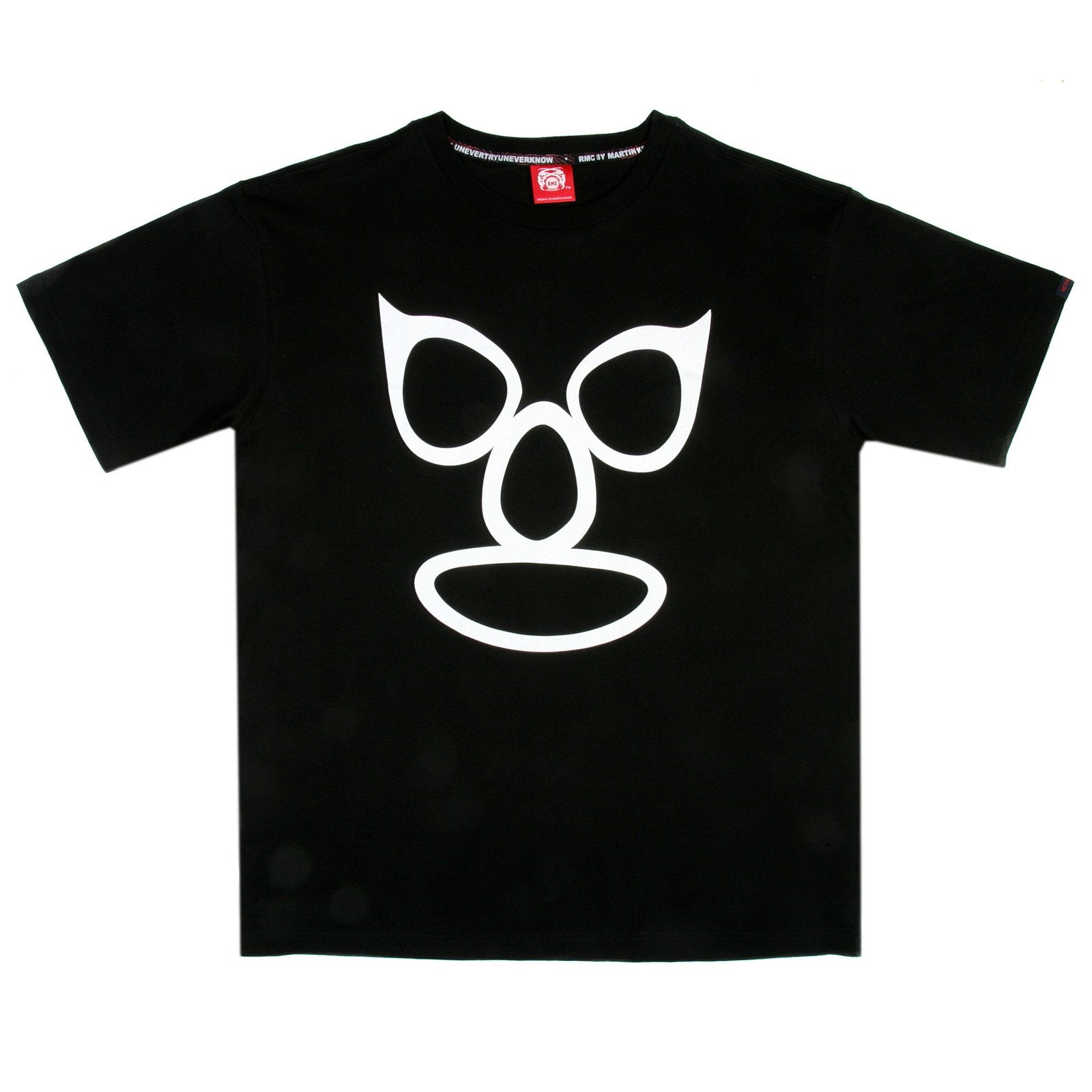 RMC JEANS 100% COTTON SHORT SLEEVED REGULAR FIT CREW NECK BLACK T-SHIRT WITH MASK PRINT REDM3474