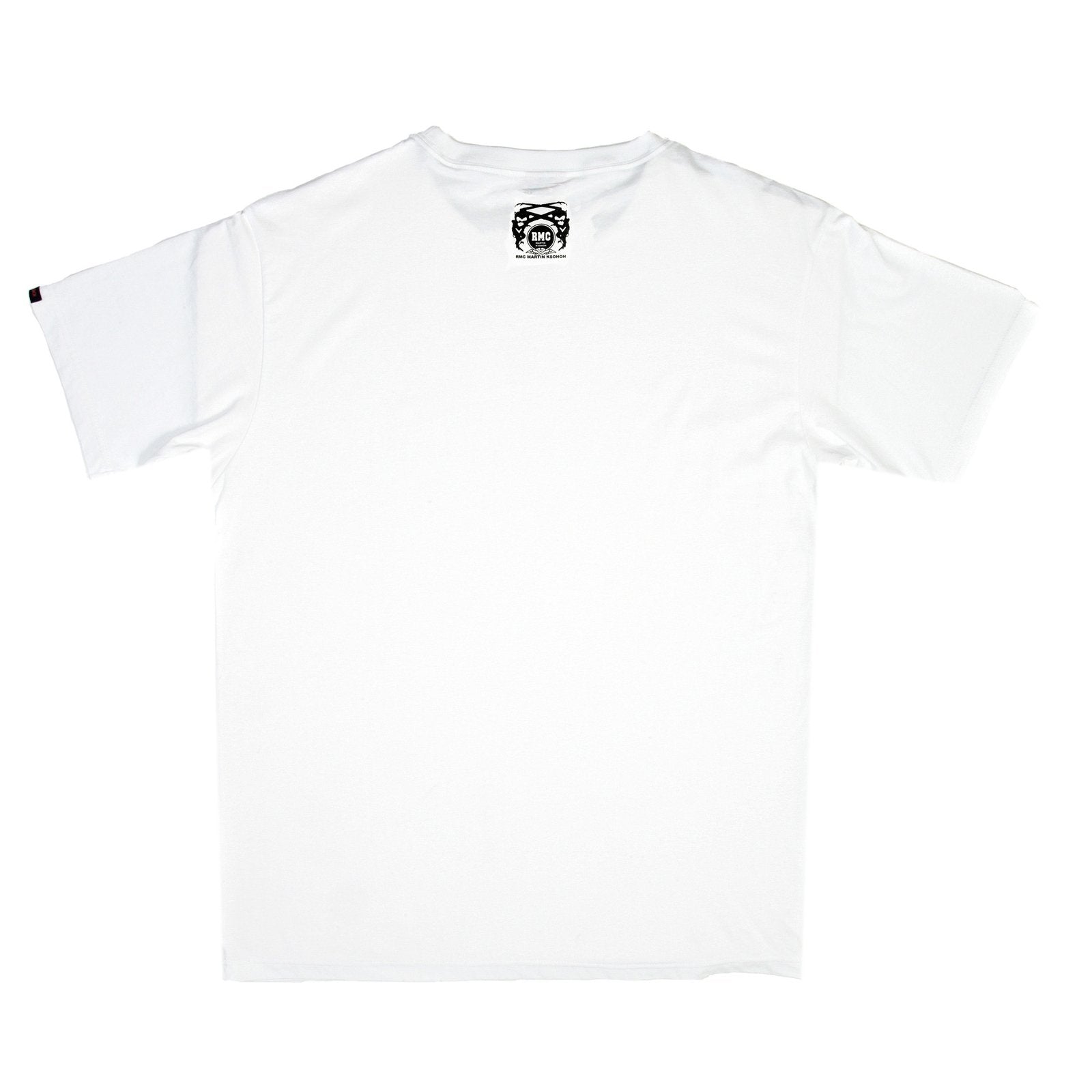 RMC JEANS REGULAR FIT 100% COTTON CREW NECK SHORT SLEEVED MASK PRINTED T-SHIRT IN WHITE REDM3475
