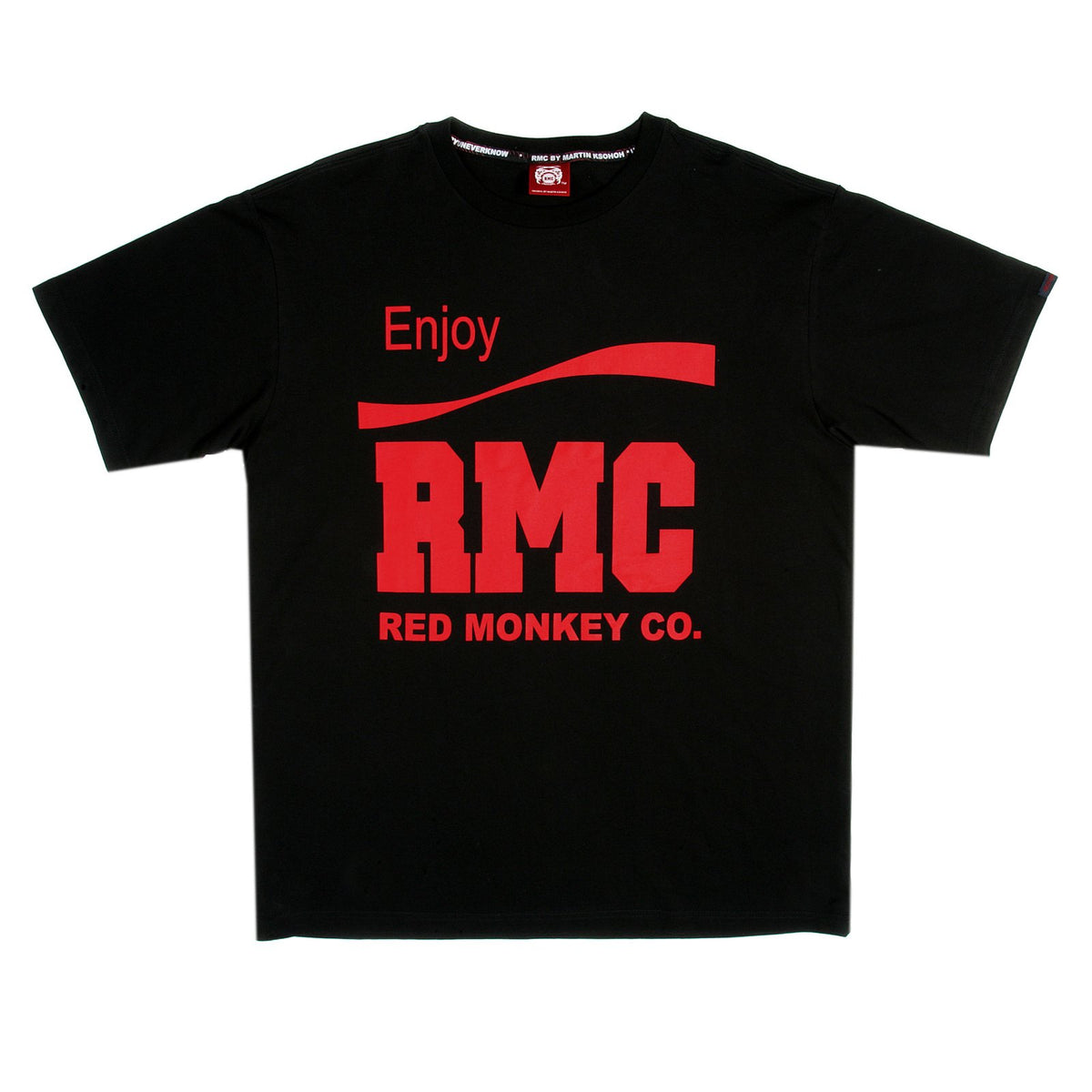 RMC JEANS BLACK SHORT SLEEVE 100% COTTON REGULAR FIT CREW NECK T-SHIRT WITH ENJOY RMC PRINT REDM3478