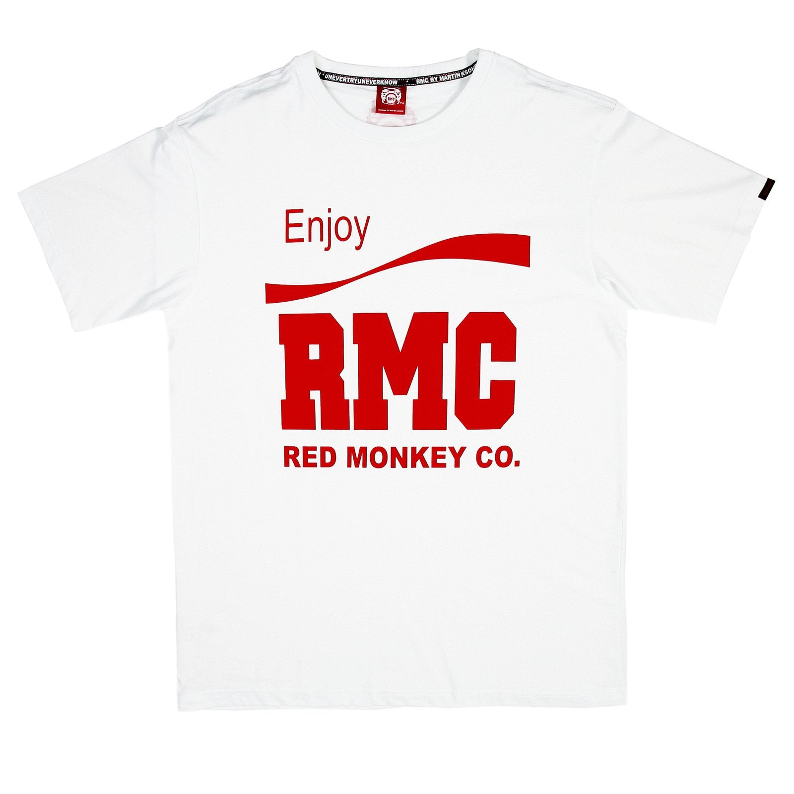 RMC JEANS 100% COTTON WHITE CREW NECK ENJOY RMC PRINTED REGULAR FIT SHORT SLEEVE T-SHIRT REDM3479