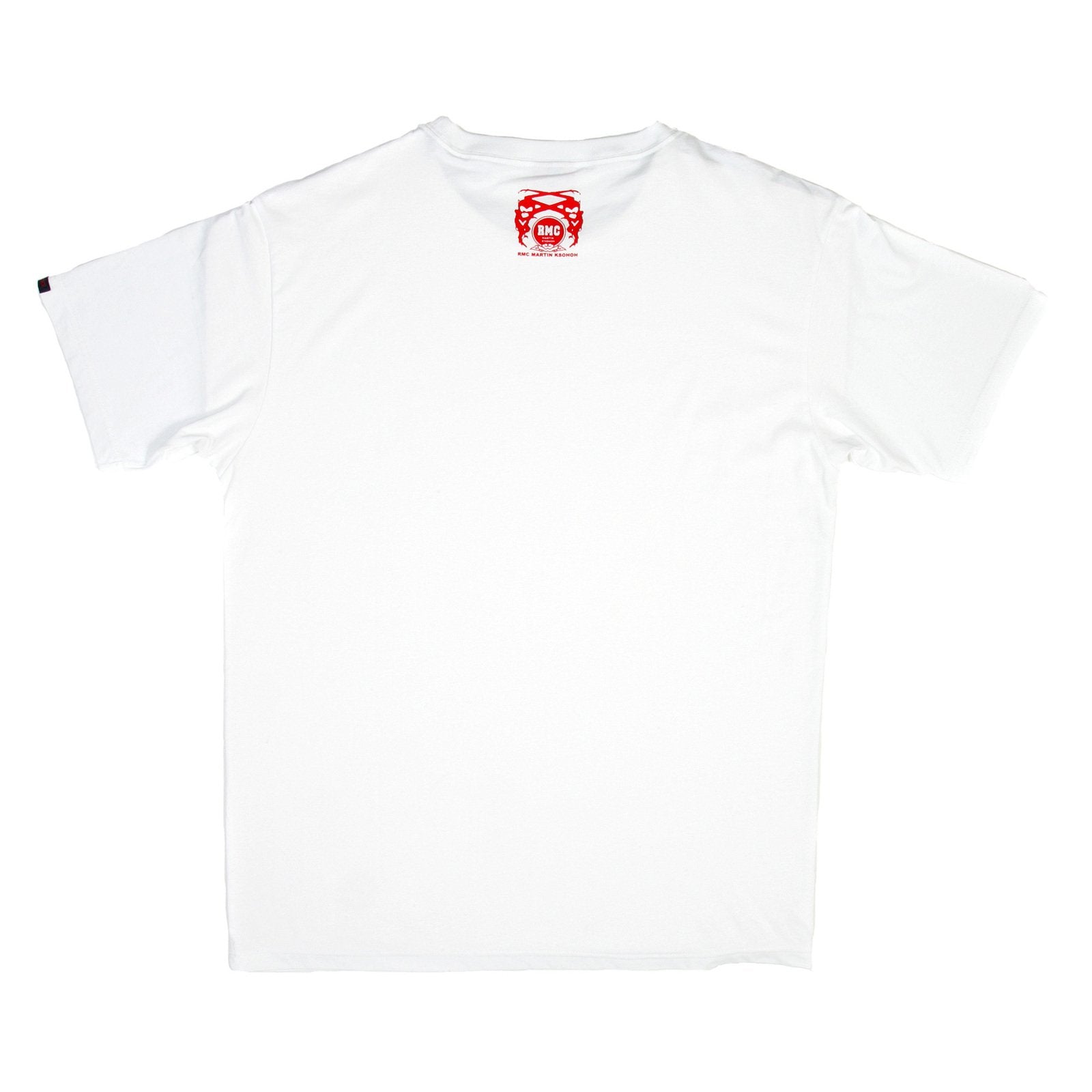 RMC JEANS 100% COTTON REGULAR FIT CREW NECK SHORT SLEEVE RMC STONE PRINTED T-SHIRT IN WHITE REDM3482