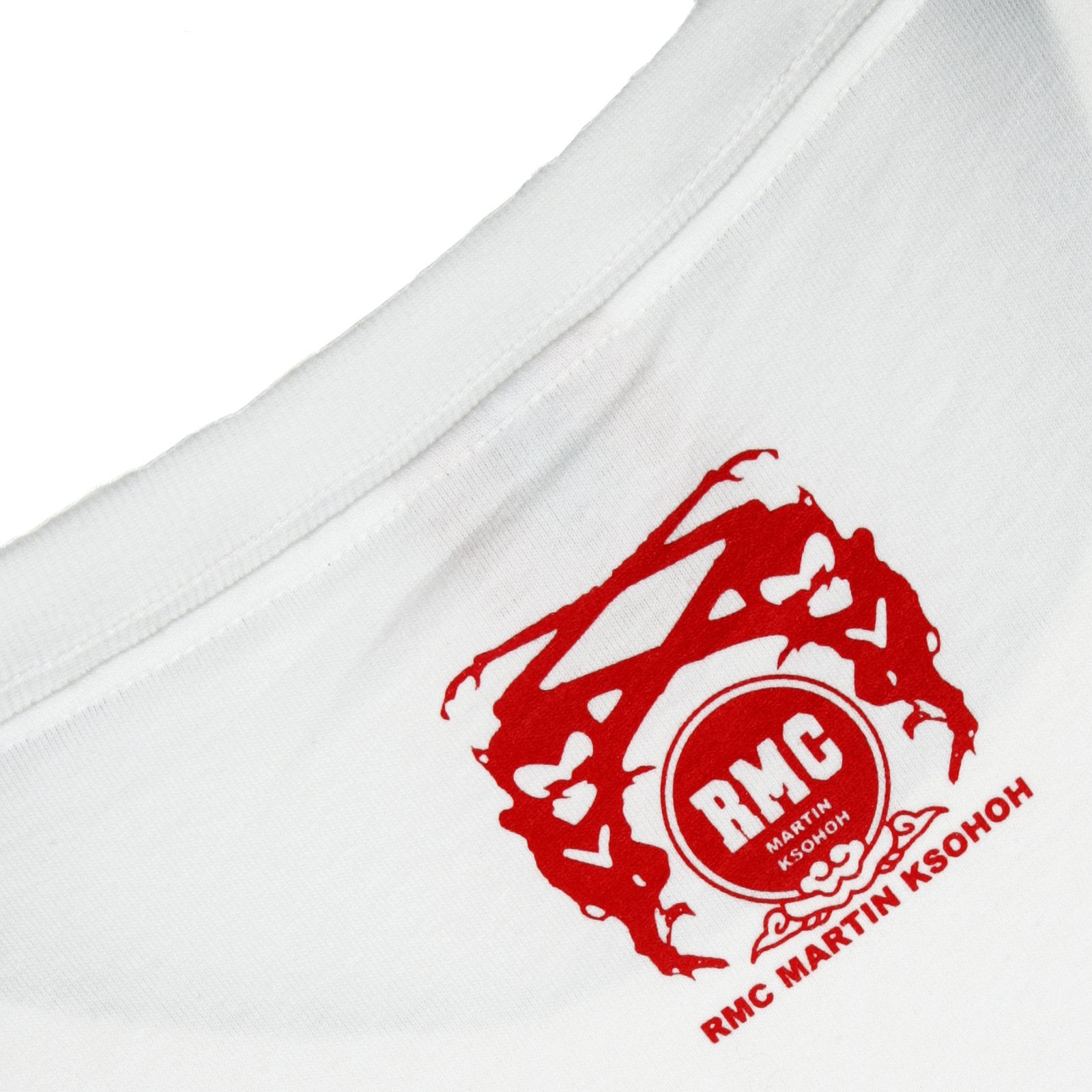 RMC JEANS 100% COTTON REGULAR FIT CREW NECK SHORT SLEEVE RMC STONE PRINTED T-SHIRT IN WHITE REDM3482