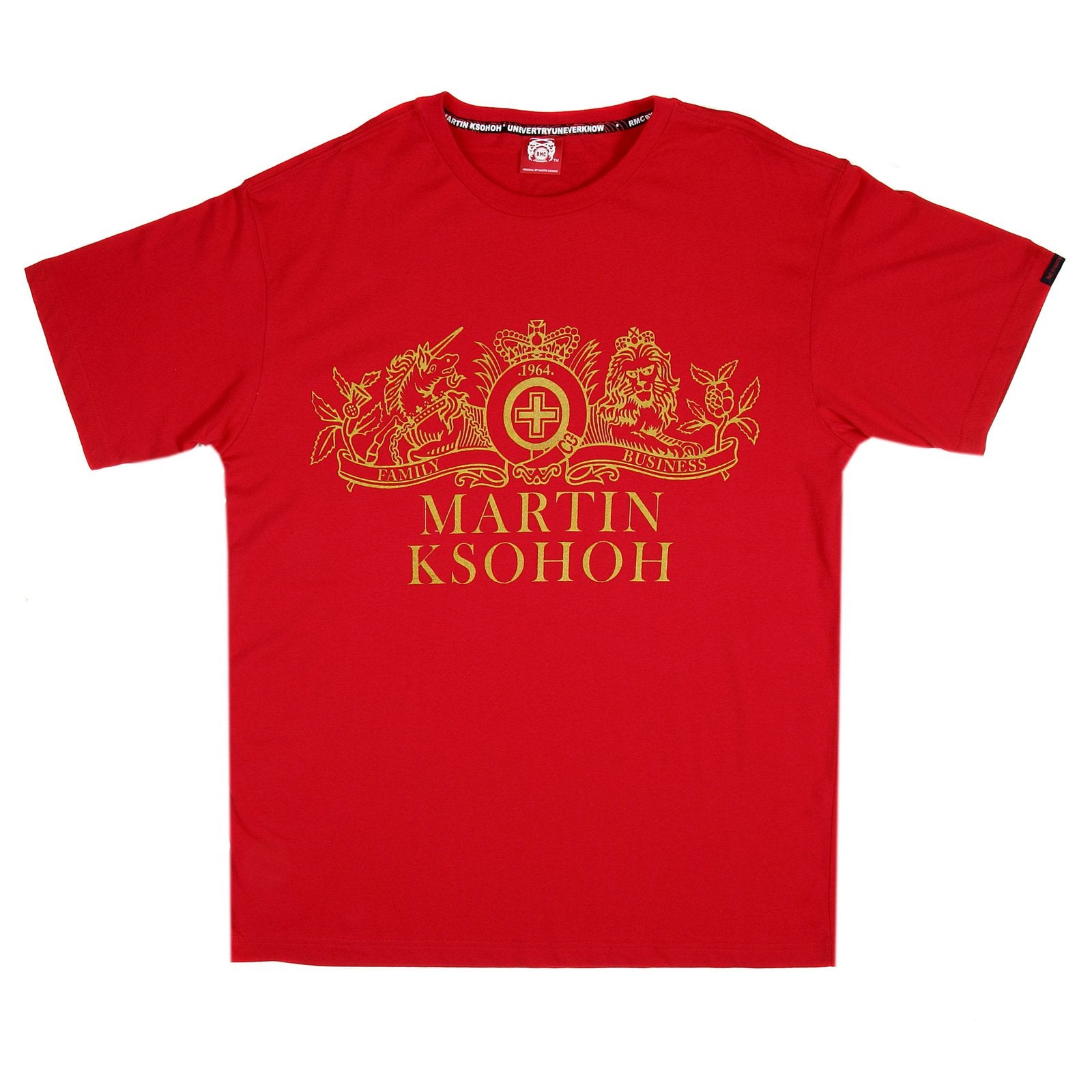 RMC JEANS REGULAR FIT 100% COTTON CREW NECK SHORT SLEEVE RED T-SHIRT WITH JEANS CREST PRINT REDM3491