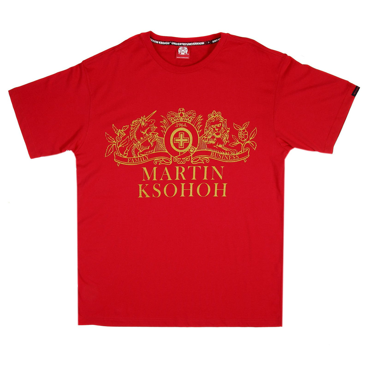 RMC JEANS REGULAR FIT 100% COTTON CREW NECK SHORT SLEEVE RED T-SHIRT WITH JEANS CREST PRINT REDM3491