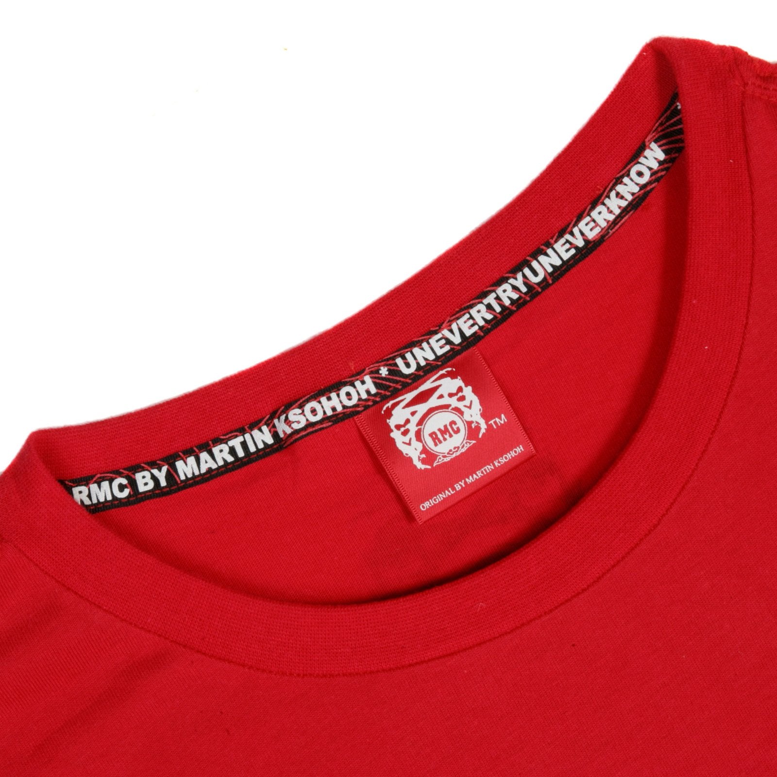 RMC JEANS REGULAR FIT 100% COTTON CREW NECK SHORT SLEEVE RED T-SHIRT WITH JEANS CREST PRINT REDM3491