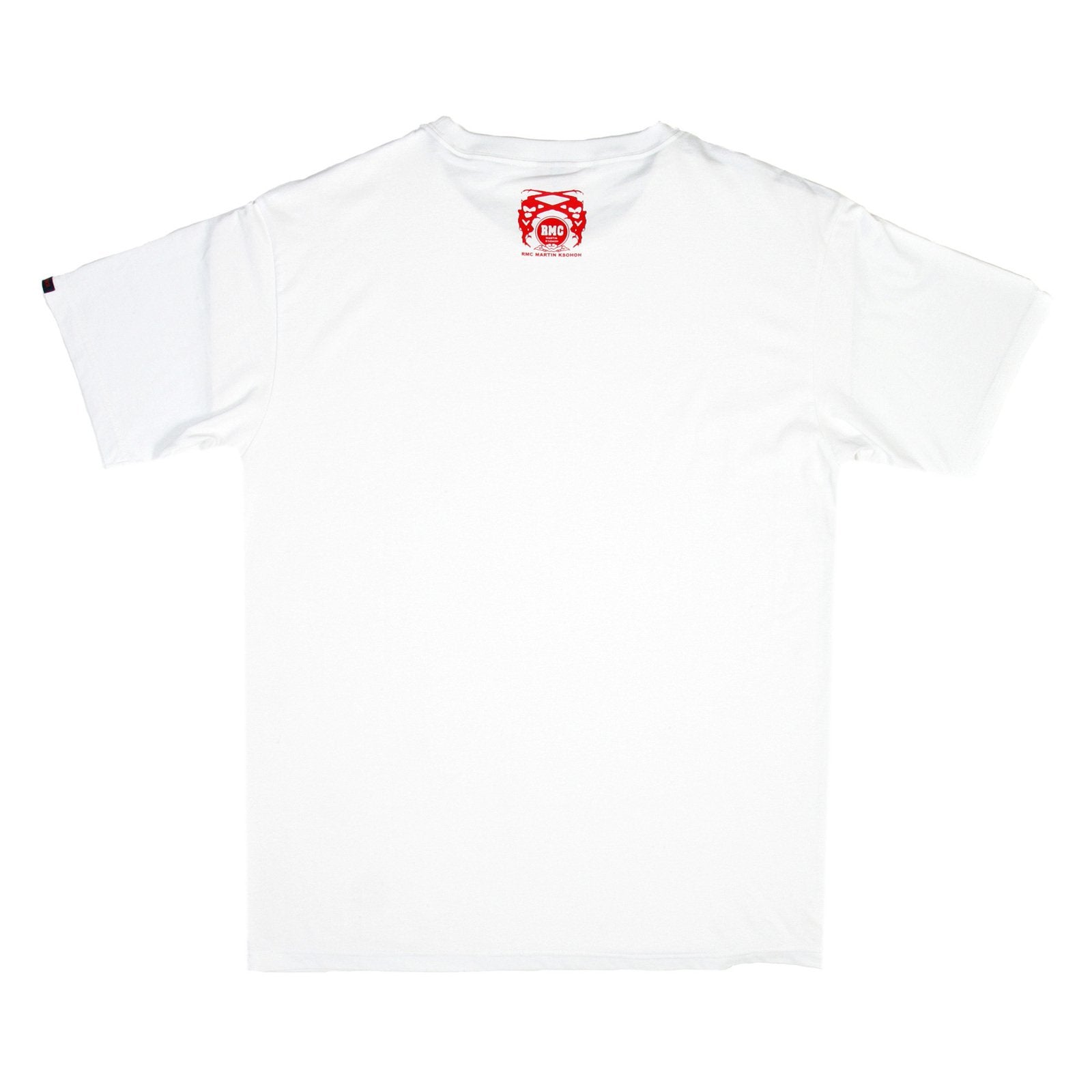 RMC JEANS MENS WHITE CREW NECK 100% COTTON REGULAR FIT T SHIRT WITH RED PRINTED SIGNATURE LOGO REDM3509.