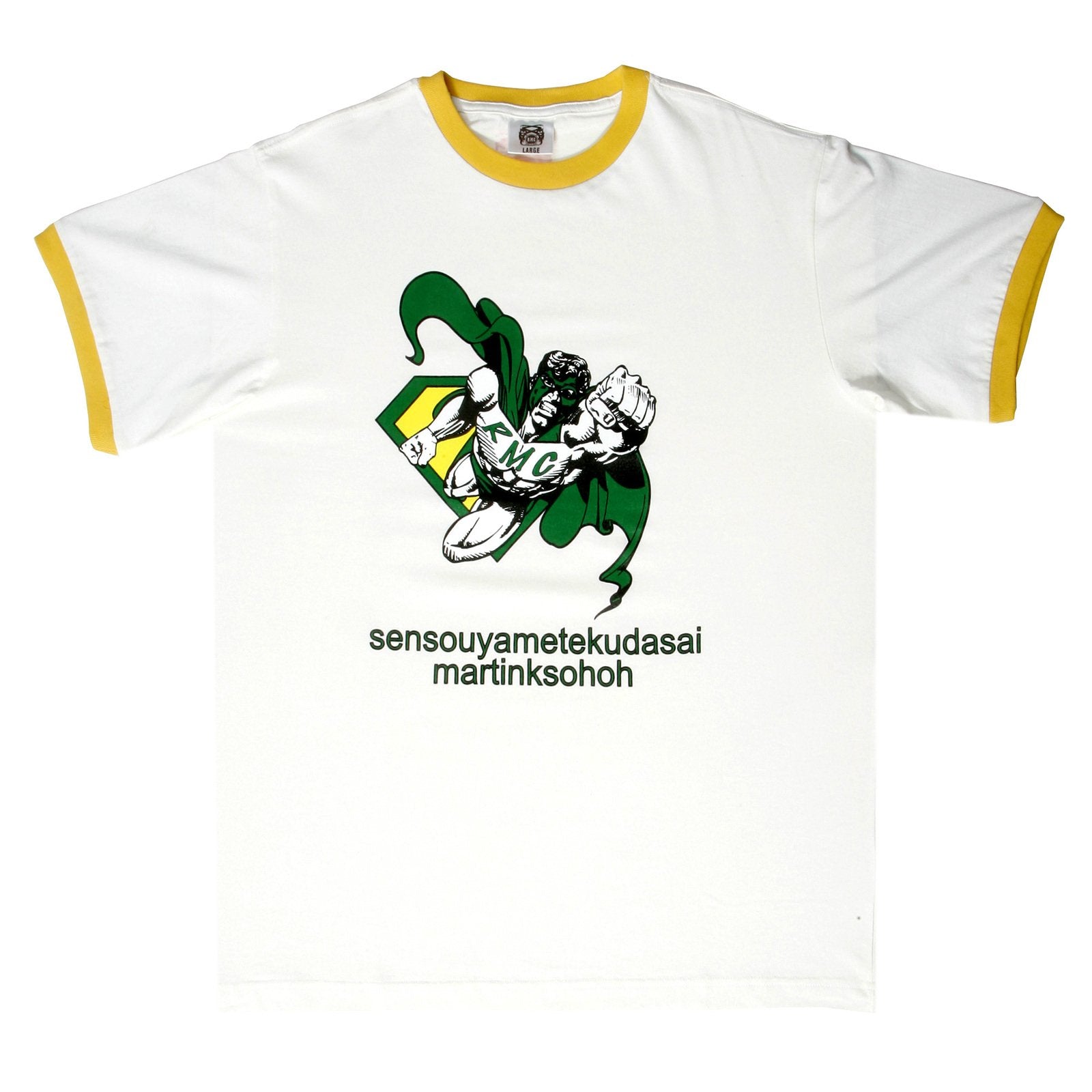 RMC JEANS SUPERMAN PRINTED REGULAR FIT CREWNECK SHORT SLEEVED WHITE T SHIRT WITH YELLOW TRIM REDM6350