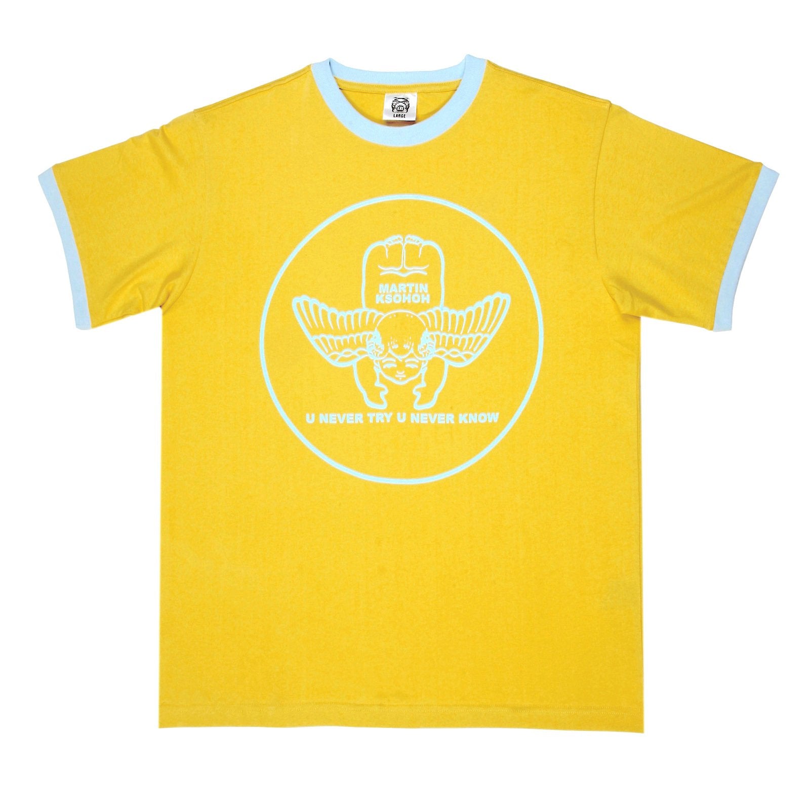 RMC JEANS PRINTED SKY BLUE CUPID REGULAR FIT CREWNECK SHORT SLEEVED YELLOW T SHIRT FOR MEN REDM6382