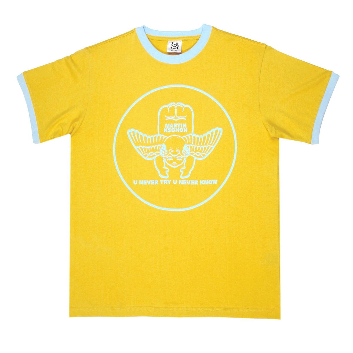 RMC JEANS PRINTED SKY BLUE CUPID REGULAR FIT CREWNECK SHORT SLEEVED YELLOW T SHIRT FOR MEN REDM6382