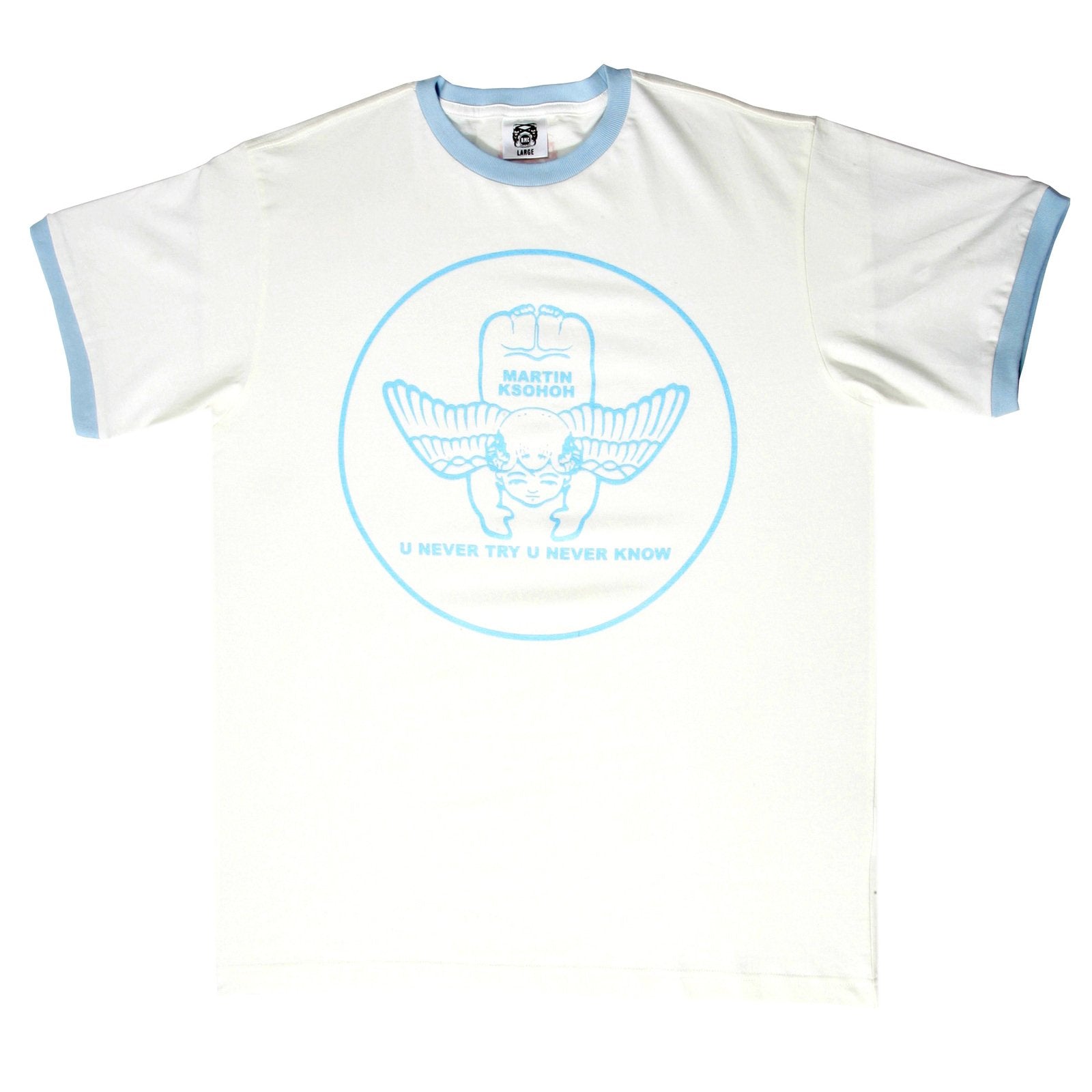 RMC JEANS WHITE REGULAR FIT SHORT SLEEVE CREW NECK T-SHIRT WITH SKY BLUE CUPID PRINT REDM6383