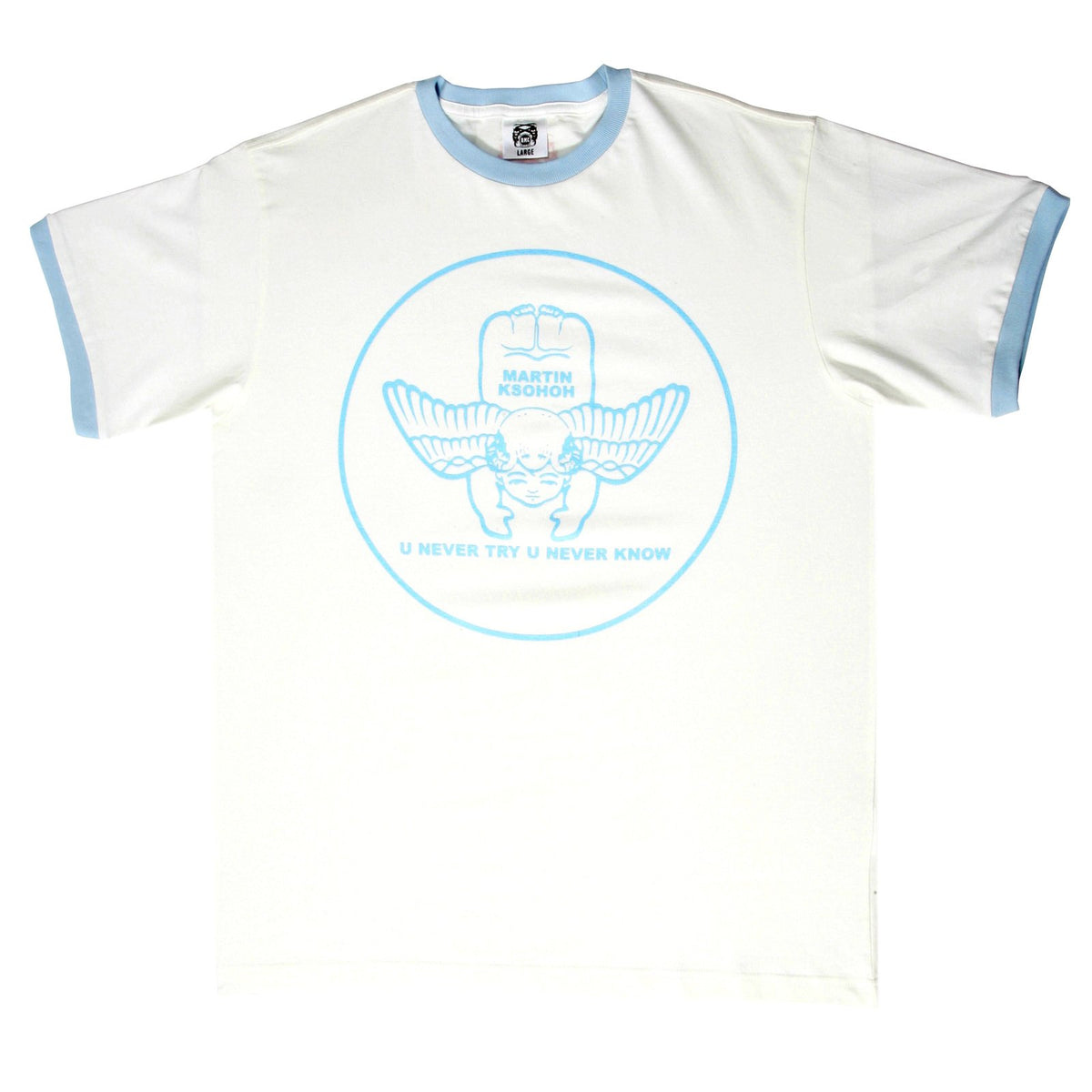 RMC JEANS WHITE REGULAR FIT SHORT SLEEVE CREW NECK T-SHIRT WITH SKY BLUE CUPID PRINT REDM6383