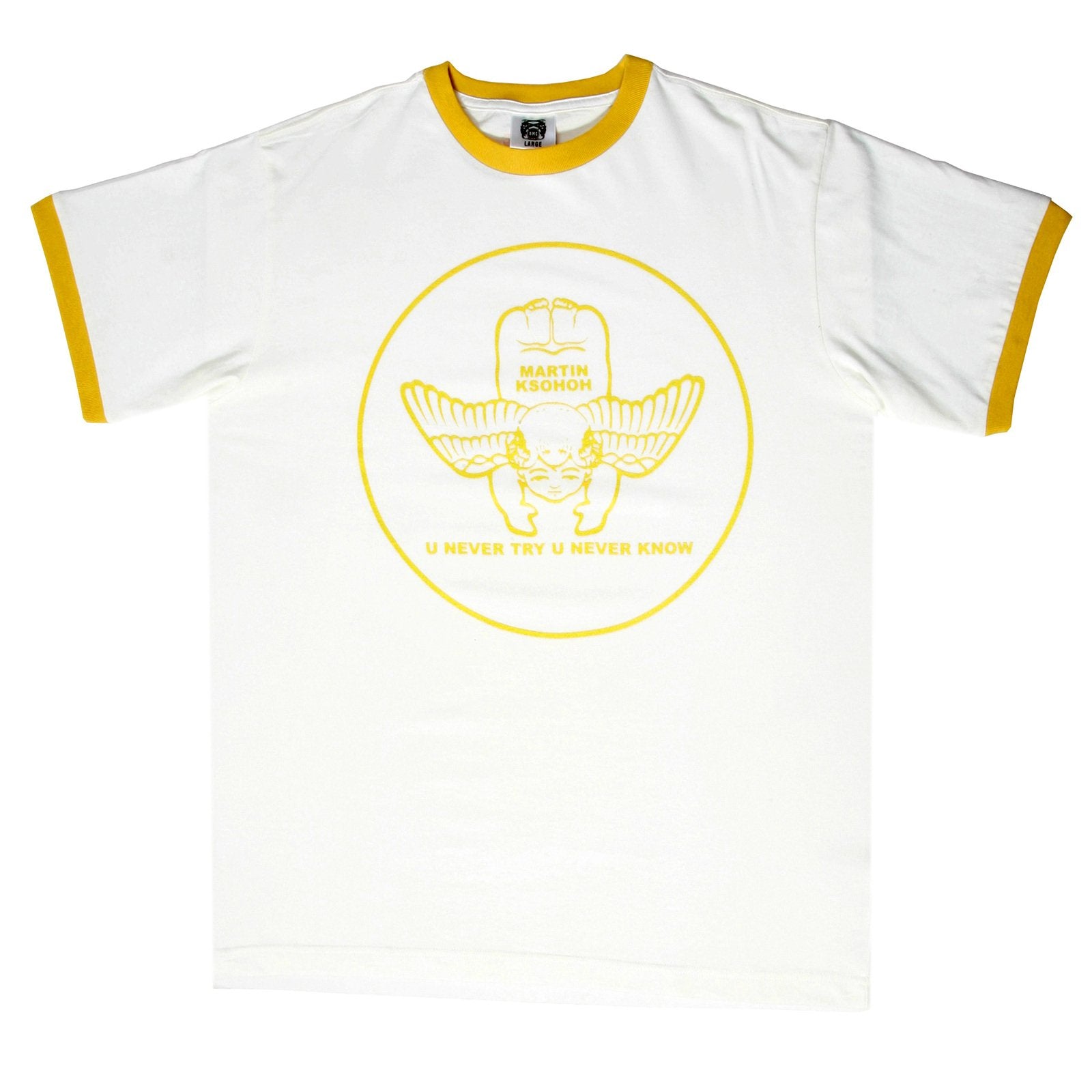 RMC JEANS WHITE REGULAR FIT SHORT SLEEVE CREW NECK T-SHIRT WITH YELLOW CUPID PRINT REDM6384