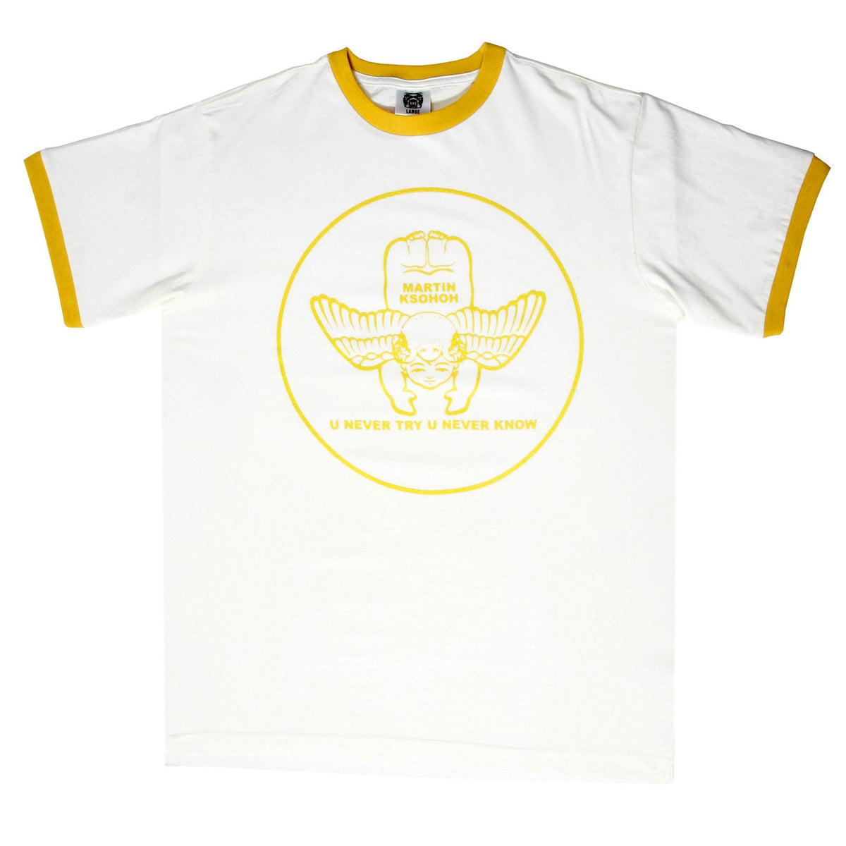 RMC JEANS WHITE REGULAR FIT SHORT SLEEVE CREW NECK T-SHIRT WITH YELLOW CUPID PRINT REDM6384