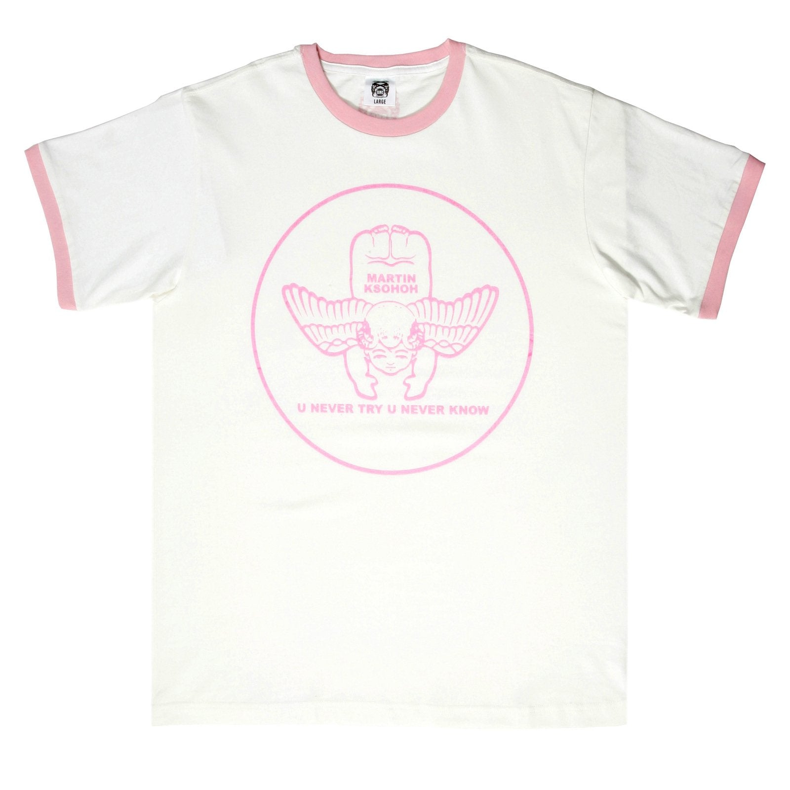 RMC JEANS WHITE REGULAR FIT SHORT SLEEVE CREW NECK T-SHIRT WITH PINK CUPID PRINT REDM6387