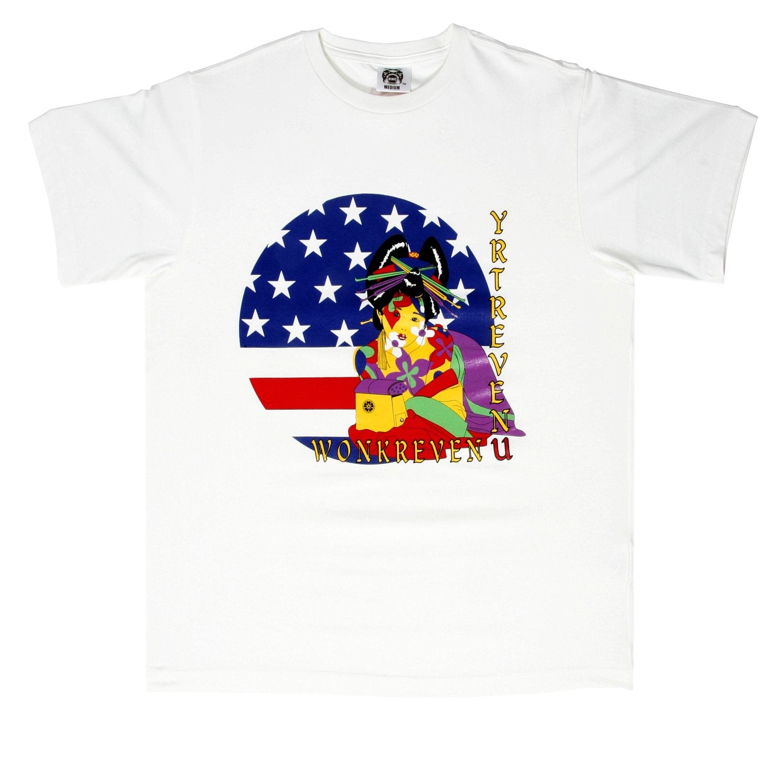 RMC JEANS WHITE REGULAR FIT SHORT SLEEVE CREW NECK T-SHIRT WITH USA AND MULTICOLOUR GEISHA PRINT REDM6393