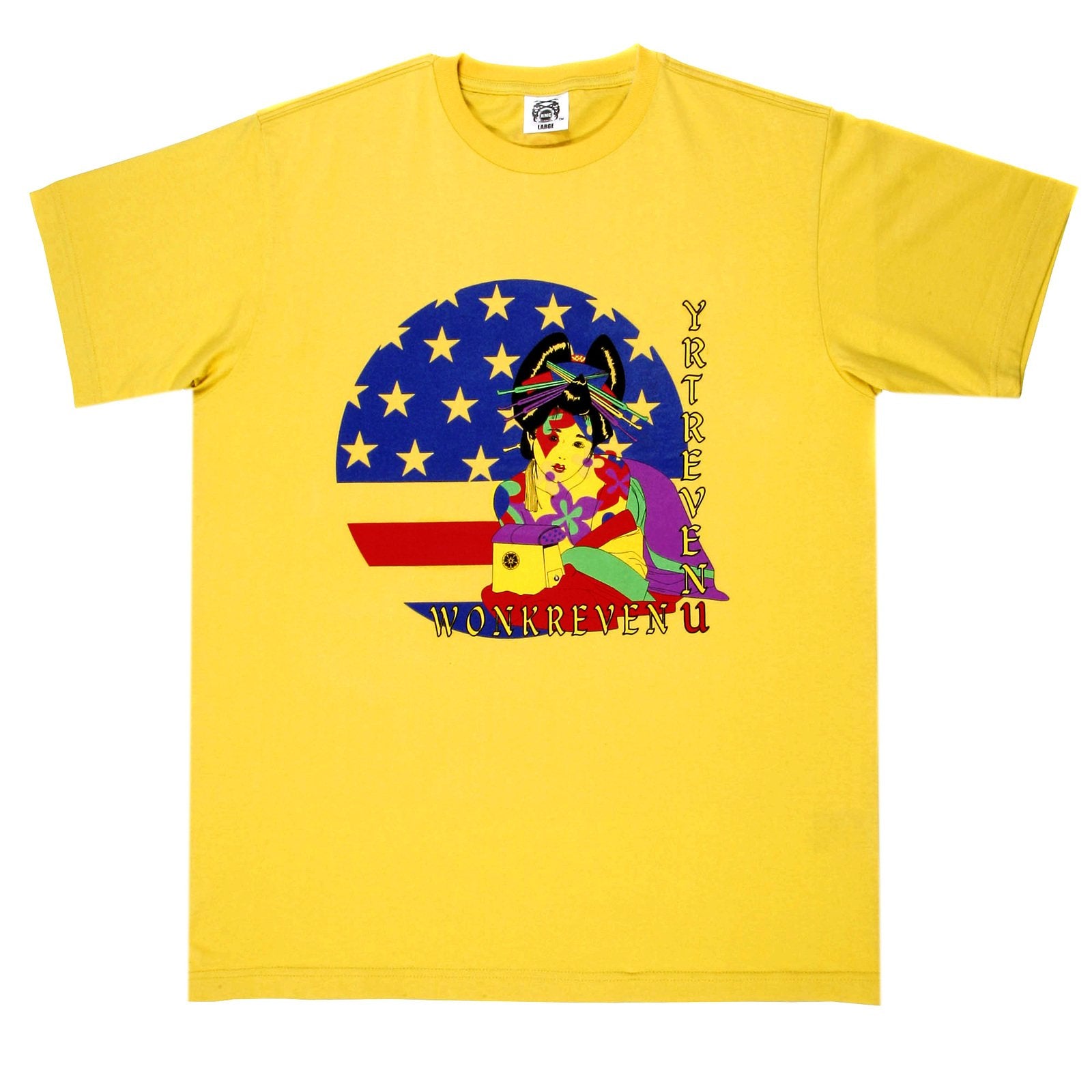 RMC JEANS YELLOW REGULAR FIT SHORT SLEEVE CREW NECK T-SHIRT WITH USA AND MULTICOLOUR GEISHA PRINT REDM6394