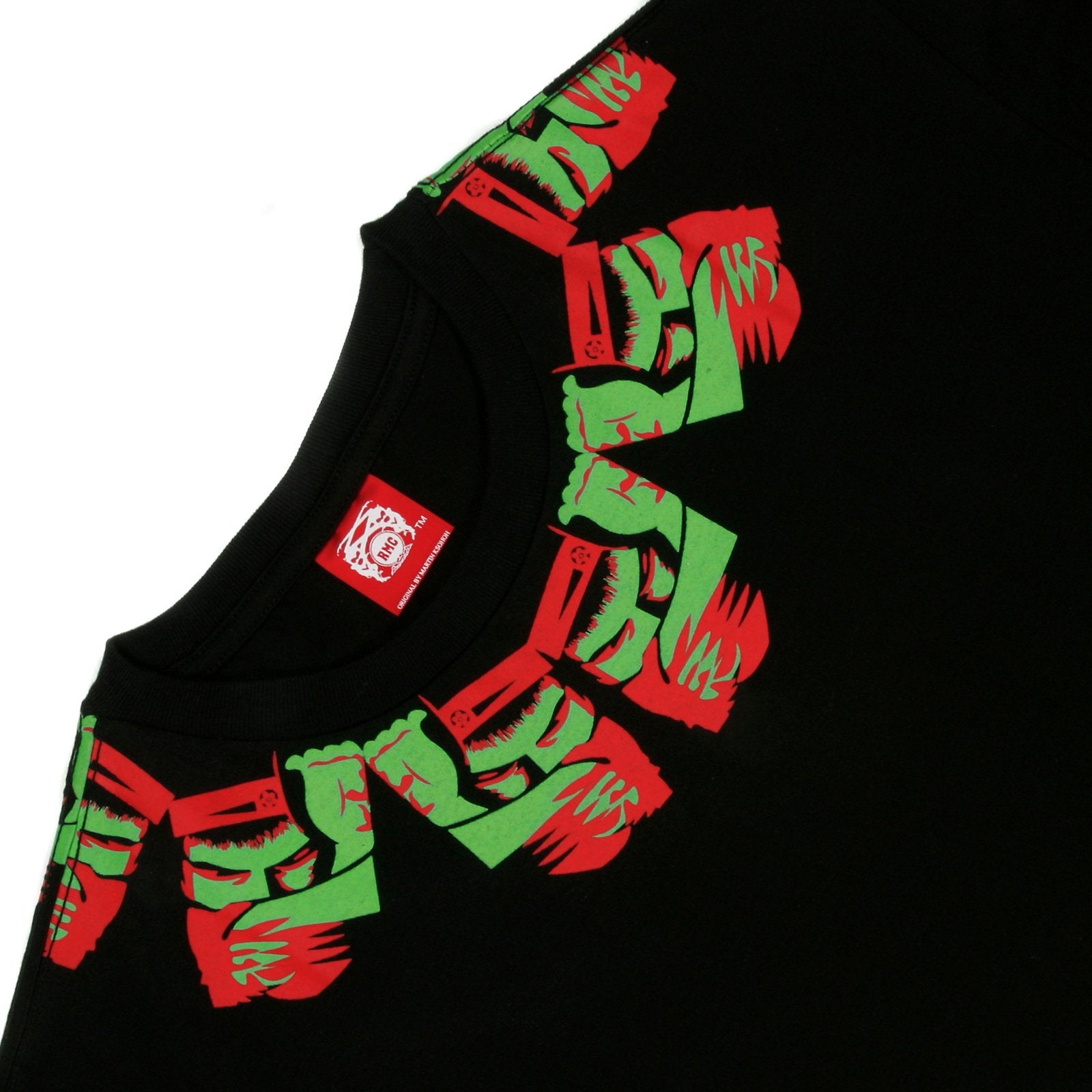 RMC JEANS BLACK REGULAR FIT SHORT SLEEVE CREW NECK T-SHIRT FOR MEN WITH SAMURAI PRINT REDM6411