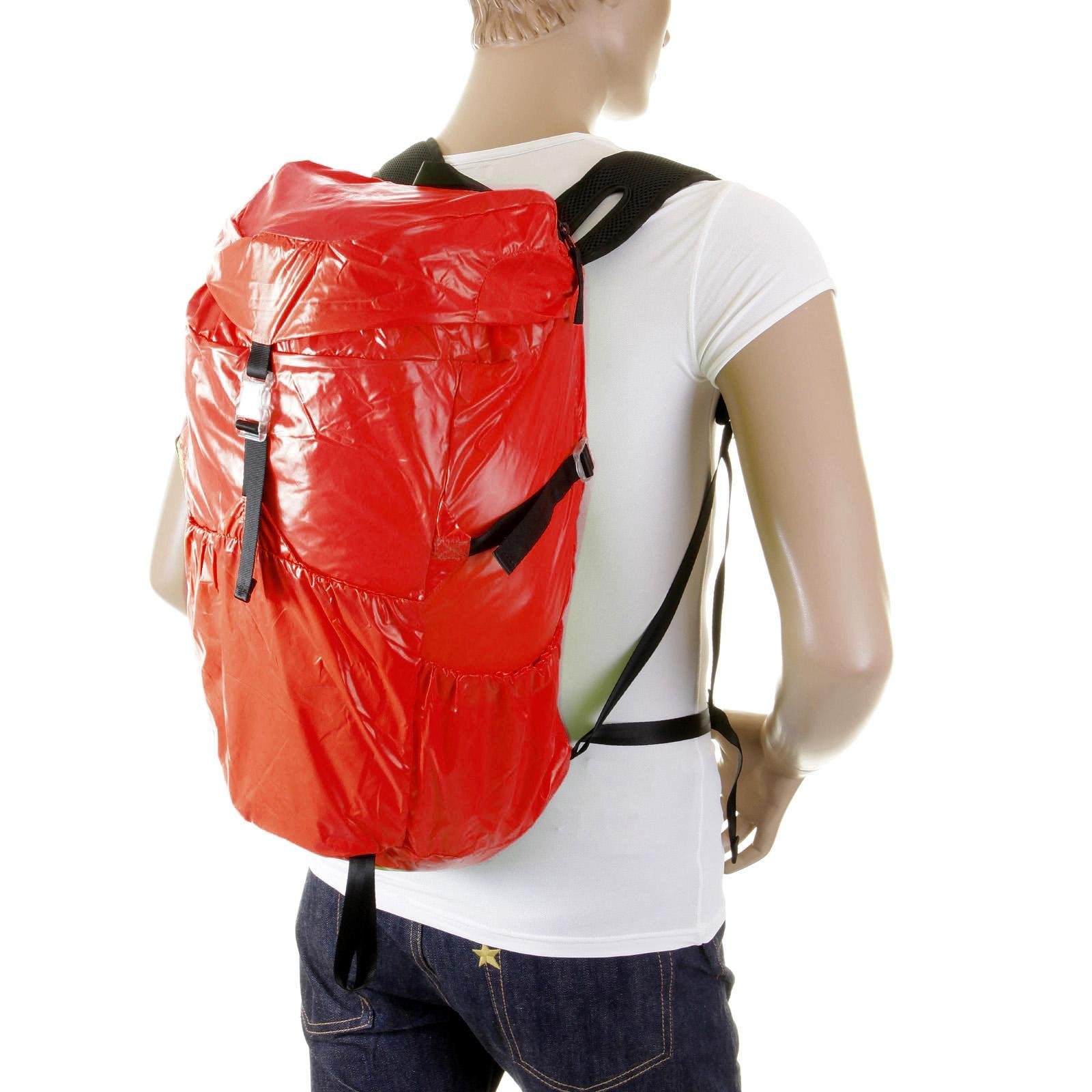 RMC MKWS UNISEX LIGHTWEIGHT RED NYLON BACKPACK WITH SELF-COLOURED SIGNATURE LOGO ON TOP FLAP REDM2129