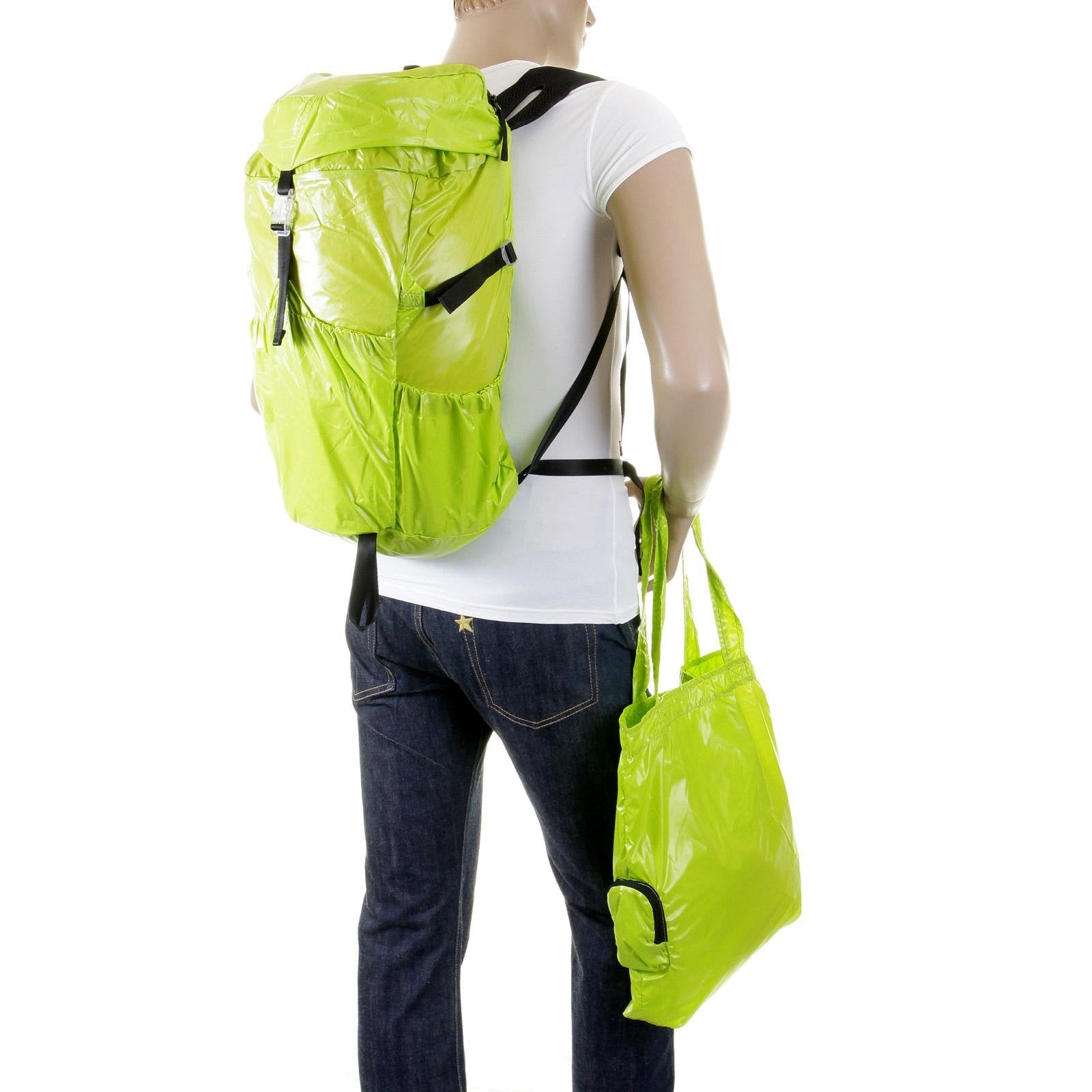 RMC MARTIN KSOHOH MKWS UNISEX LIGHTWEIGHT NYLON BACKPACK IN LIME WITH TOP FLAP CLIP CLOSURE REDM2273