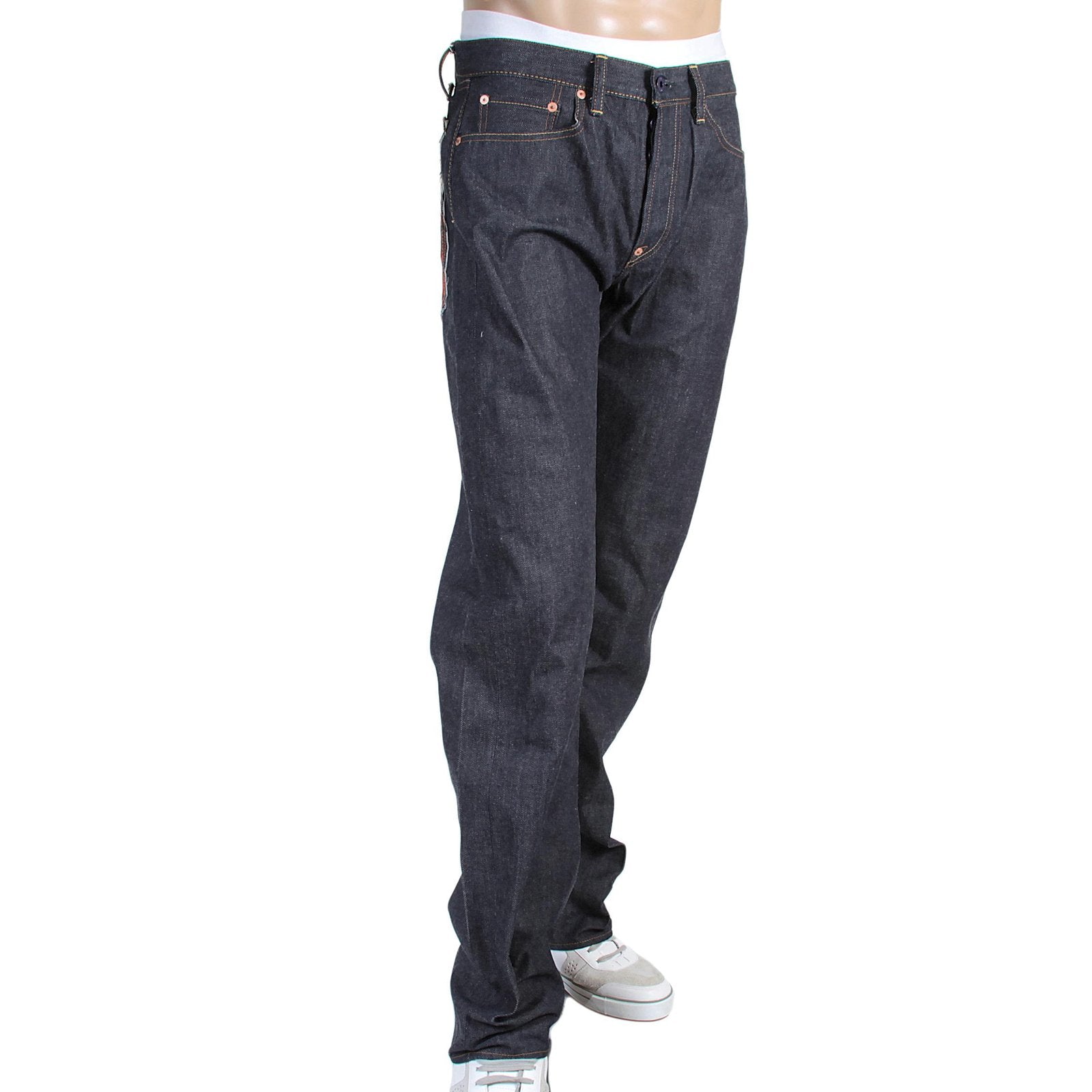 RMC JEANS 1001 MODEL MENS JAPANESE INDIGO RAW SELVEDGE DENIM JEANS WITH RED LUCKY HORSE EMBROIDERY RMC3748