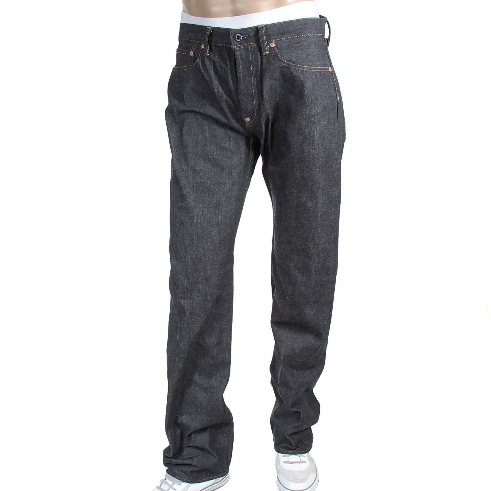 RMC JEANS 1001 MODEL MENS JAPANESE INDIGO RAW SELVEDGE DENIM JEANS WITH RED LUCKY HORSE EMBROIDERY RMC3748