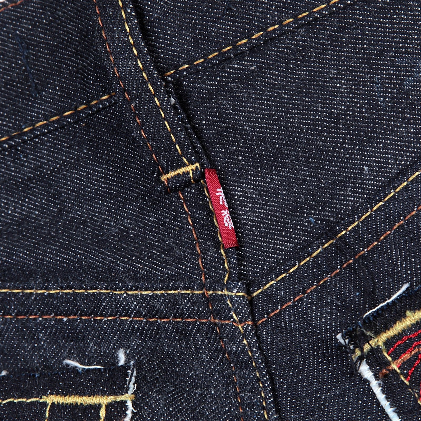 RMC JEANS 1001 MODEL MENS JAPANESE INDIGO RAW SELVEDGE DENIM JEANS WITH RED LUCKY HORSE EMBROIDERY RMC3748