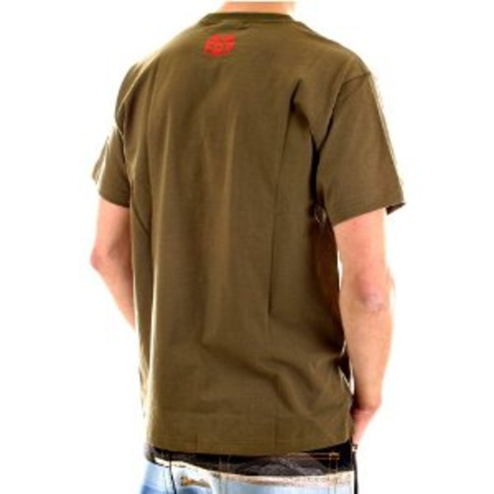 RMC JEANS COTTON SHORT SLEEVE CREW NECK REGULAR FIT ARMY GREEN T SHIRT WITH RARE SUPERMC PRINT REDM5952