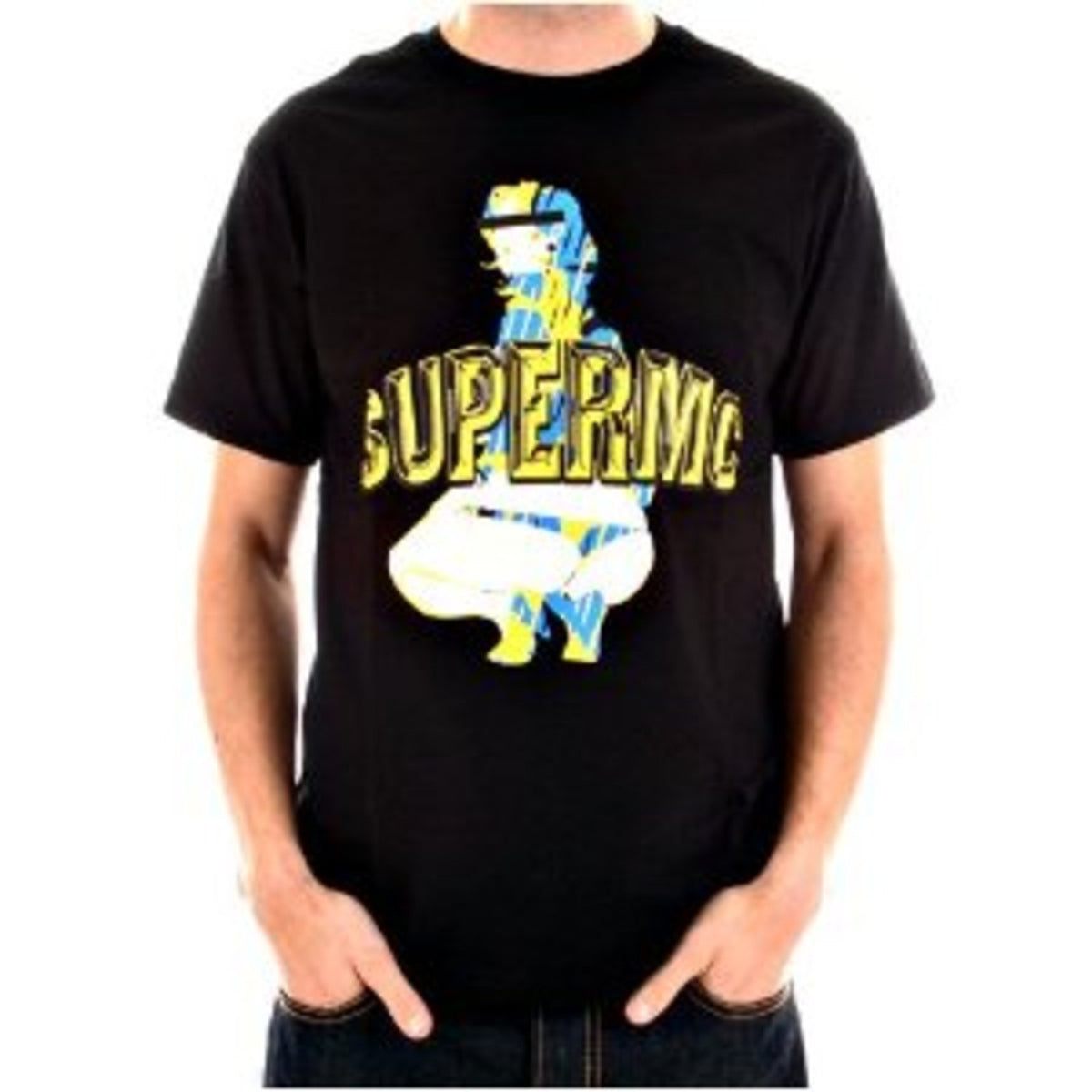 RMC JEANS COTTON SHORT SLEEVE CREW NECK REGULAR FIT BLACK T SHIRT WITH EXCLUSIVE SUPERMC PRINT REDM5953