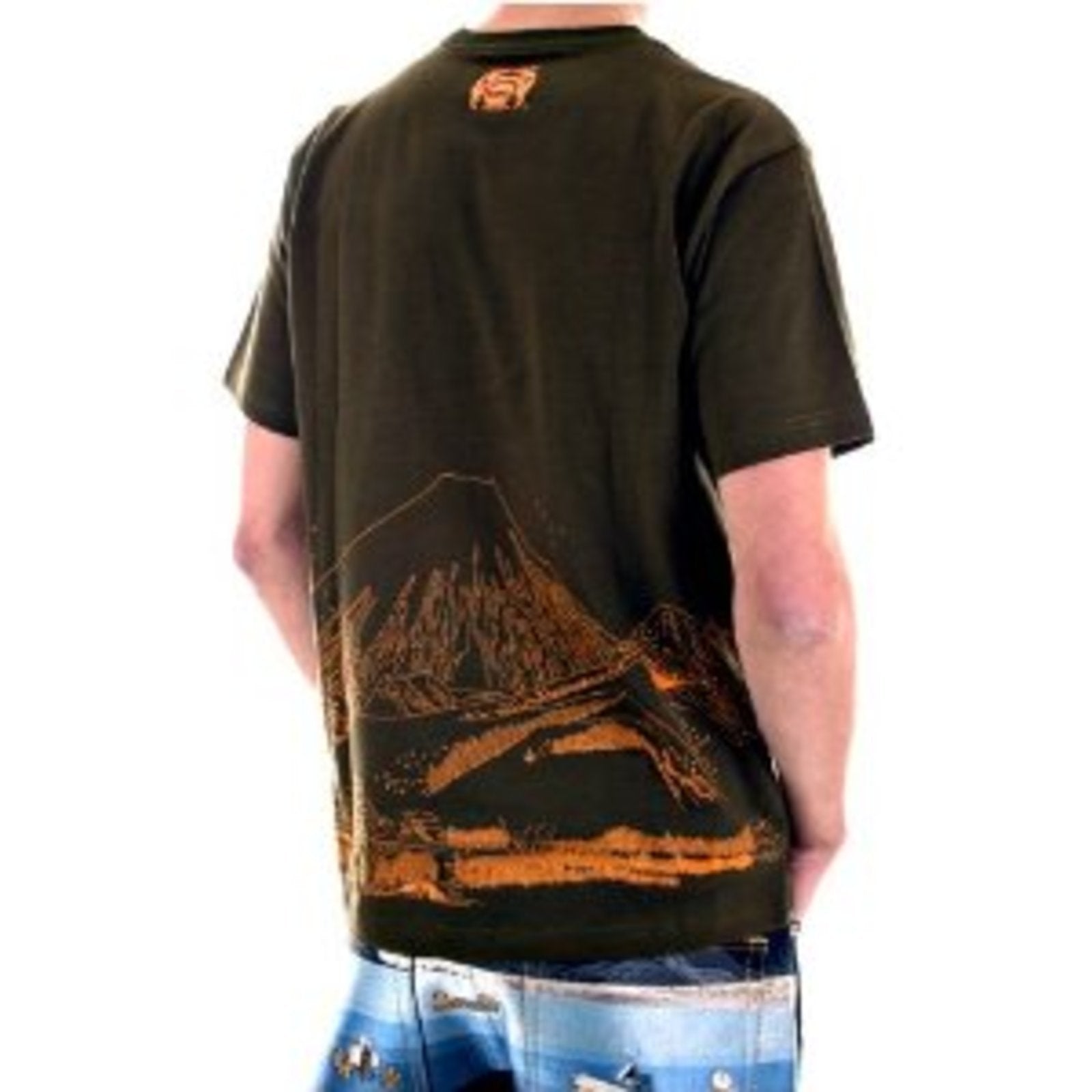 RMC AUTHENTIC COTTON SHORT SLEEVE CREW NECK ARMY GREEN T SHIRT WITH TOYO STORY TRAVEL PEOPLE PRINT REDM5944