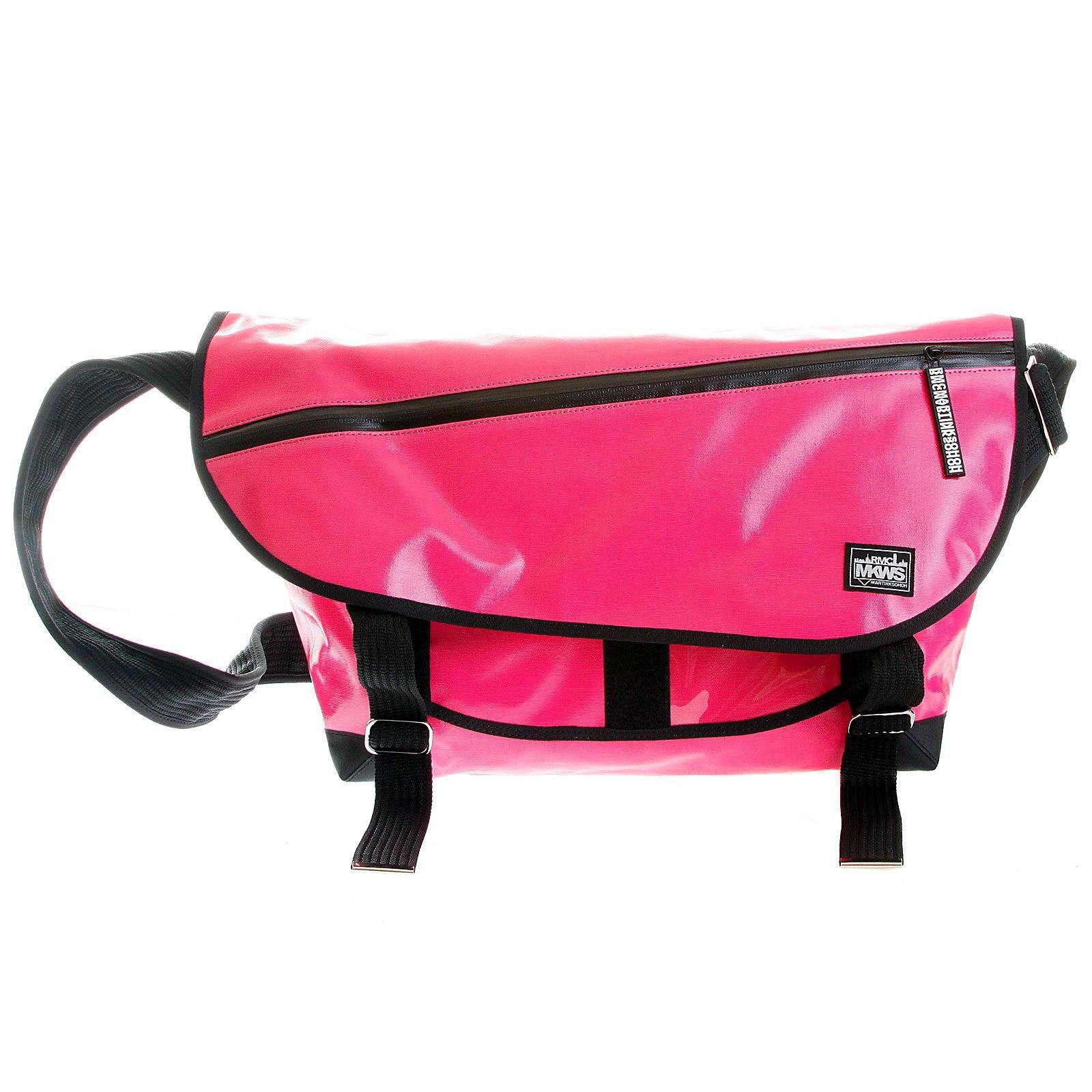 RMC MKWS UNISEX LAMINATED CANVAS 100% COTTON SHOULDER CYCLIST FASHION BAG IN BUBBLEGUM PINK REDM5547