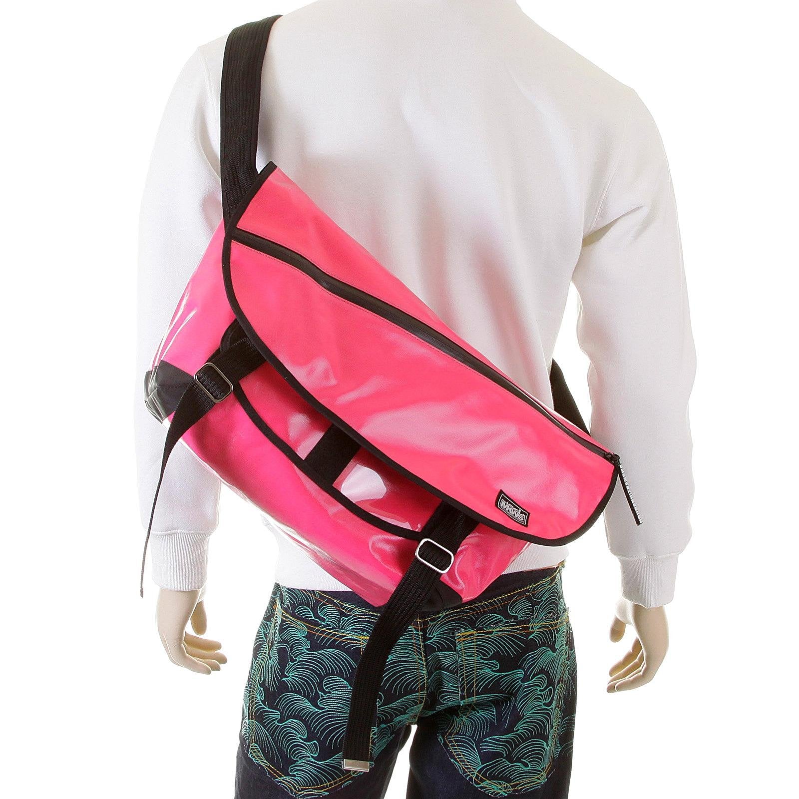 RMC MKWS UNISEX LAMINATED CANVAS 100% COTTON SHOULDER CYCLIST FASHION BAG IN BUBBLEGUM PINK REDM5547