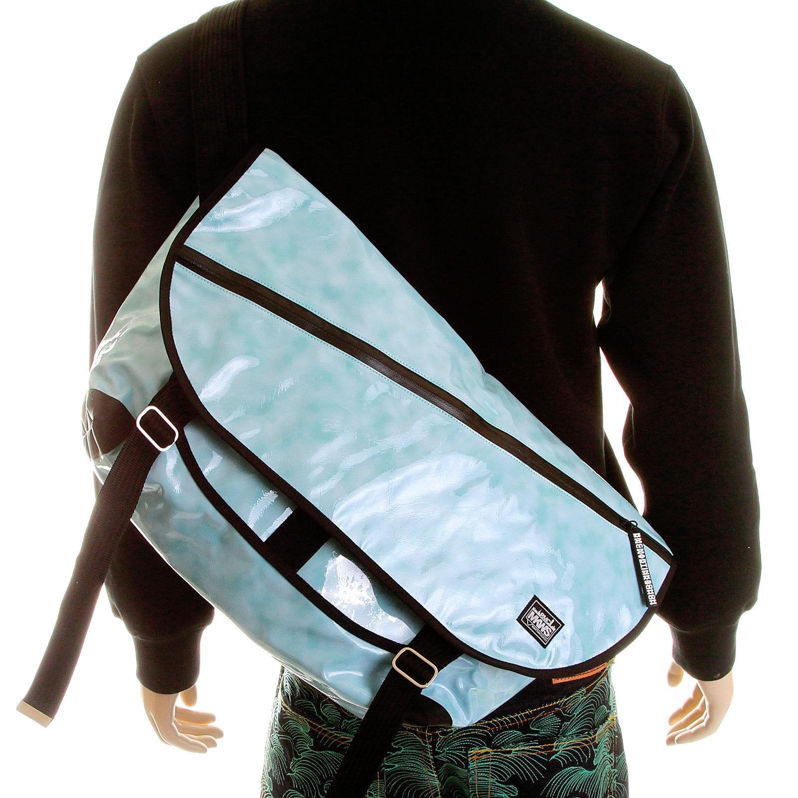 RMC MKWS UNISEX AQUA BLUE PVC COATED 100% COTTON CANVAS SHOULDER BAG FOR CYCLISTS REDM5551