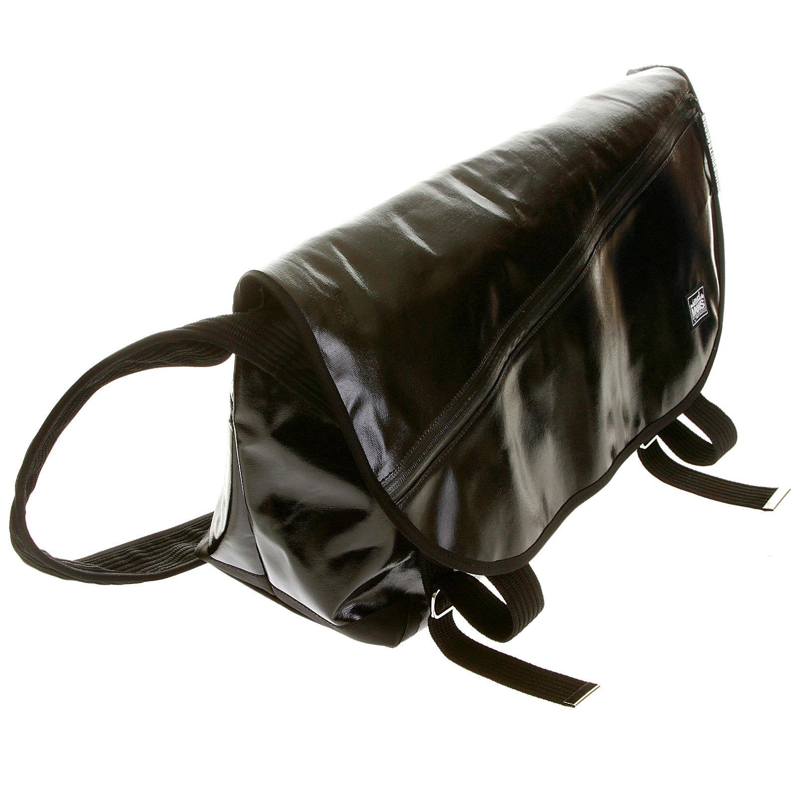 RMC MKWS UNISEX LARGE LAMINATED COTTON CANVAS SHOULDER CYCLIST FASHION BAG IN BLACK REDM5559