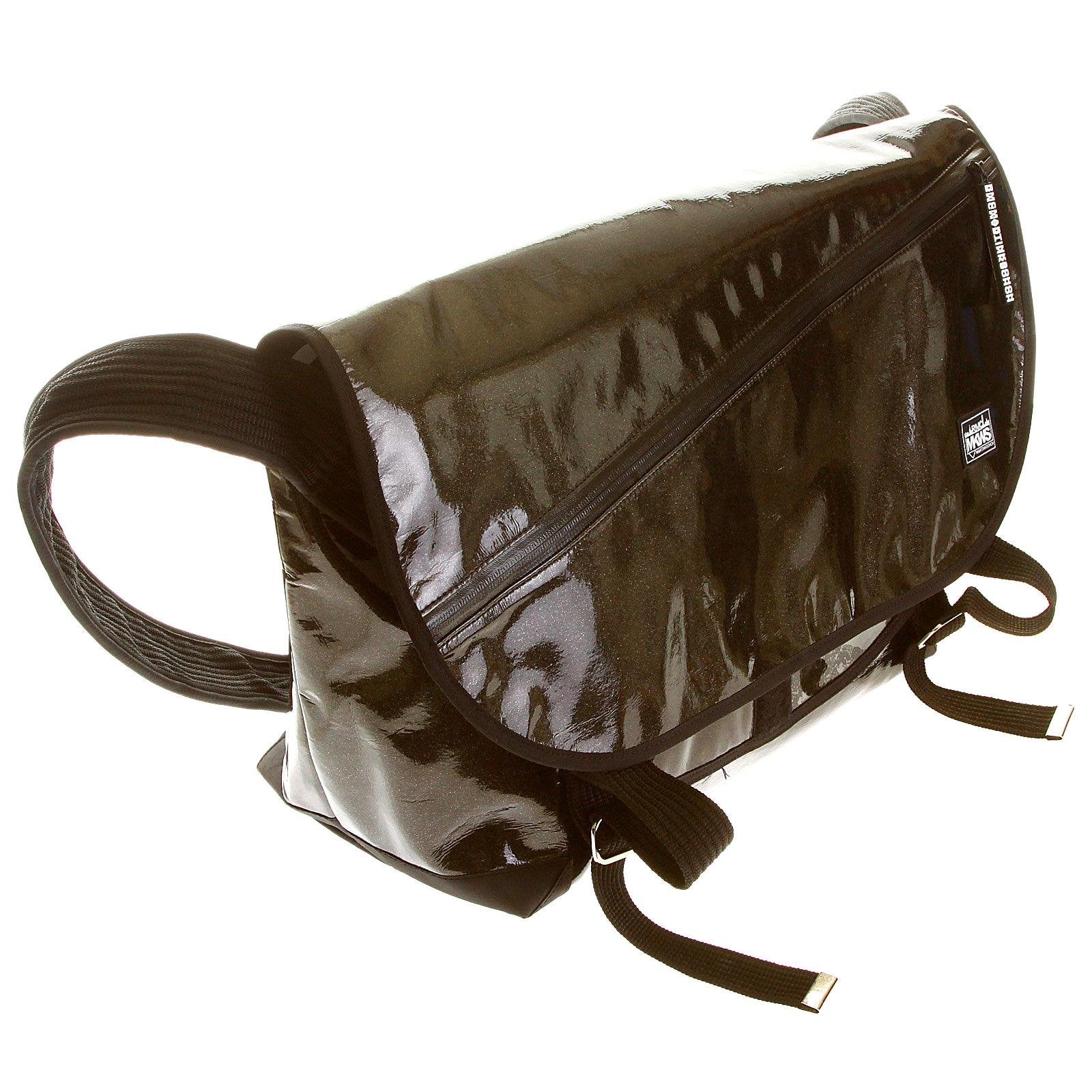RMC MKWS METALLIC SHINING BLACK UNISEX PVC COATED COTTON CANVAS SHOULDER CYCLIST FASHION BAG REDM5560