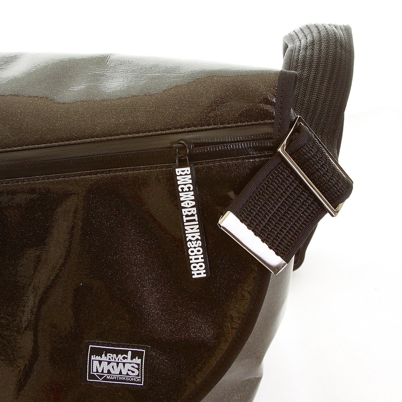RMC MKWS METALLIC SHINING BLACK UNISEX PVC COATED COTTON CANVAS SHOULDER CYCLIST FASHION BAG REDM5560