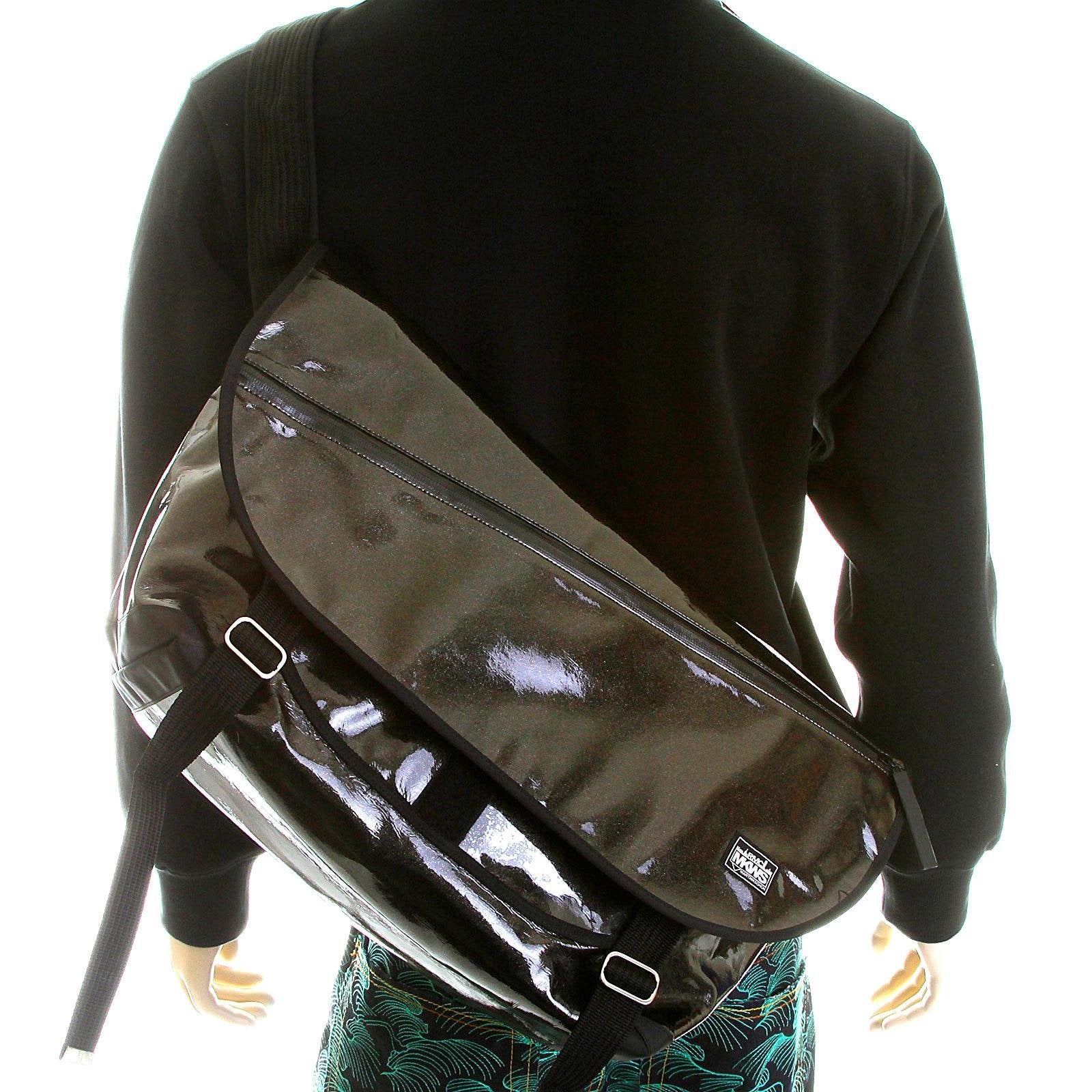 RMC MKWS METALLIC SHINING BLACK UNISEX PVC COATED COTTON CANVAS SHOULDER CYCLIST FASHION BAG REDM5560
