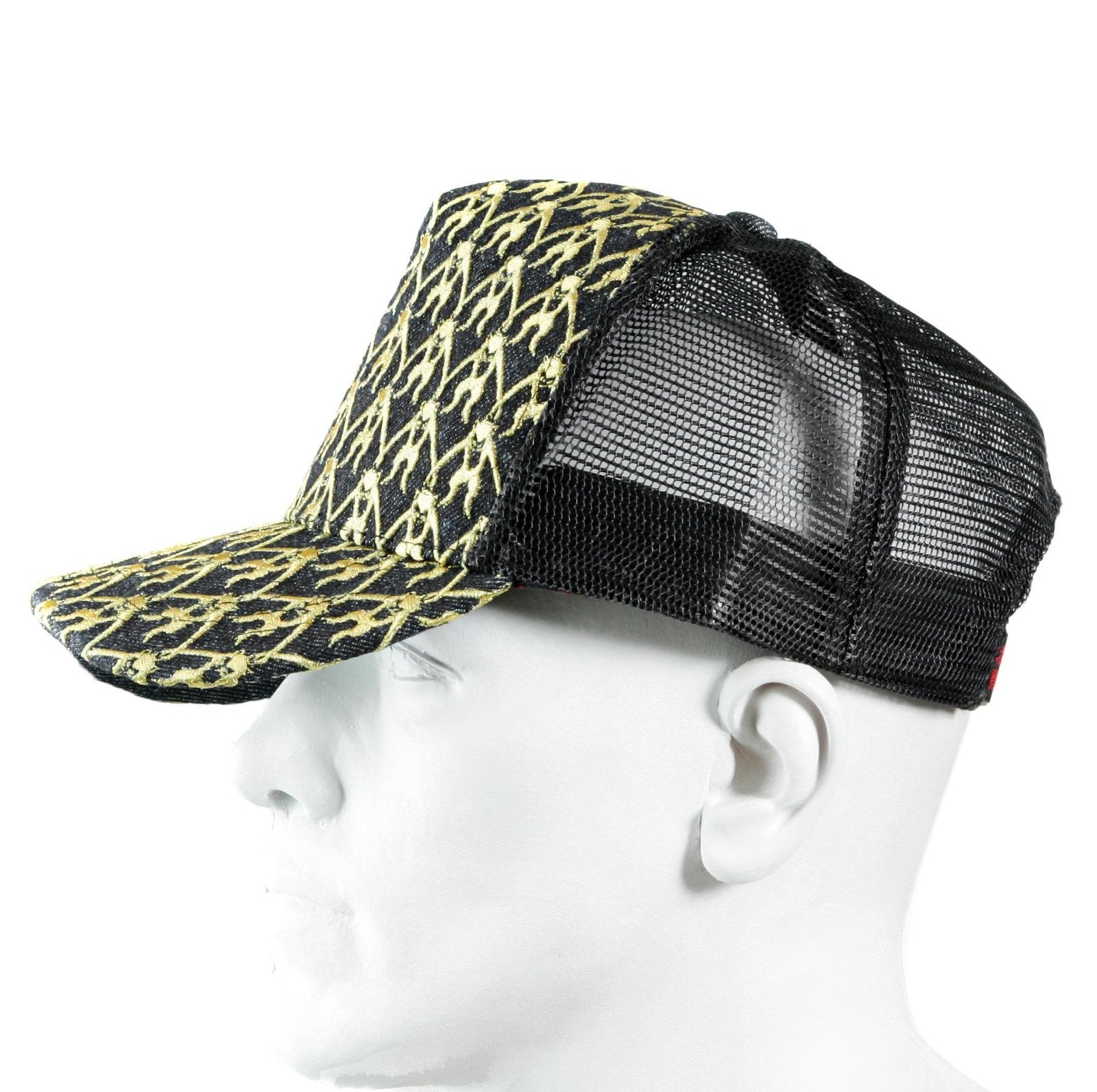 RMC JEANS MENS BLACK MESH GOLD LOGO EMBROIDERED CAP REDM9097