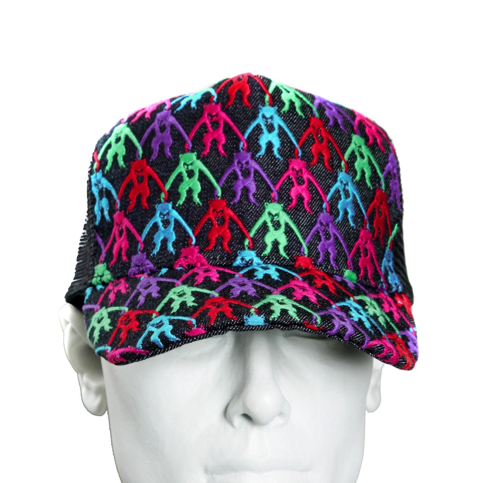 RMC JEANS BLACK MESH WITH MULTI COLOUR COMBO EMBROIDERED CAP FOR MEN REDM9101