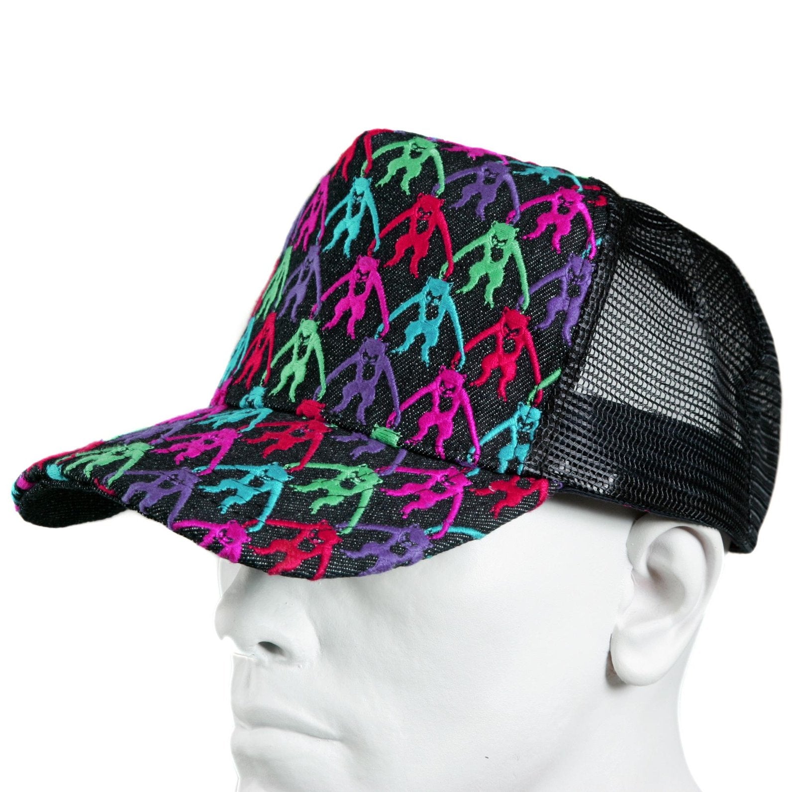 RMC JEANS BLACK MESH WITH MULTI COLOUR COMBO EMBROIDERED CAP FOR MEN REDM9101